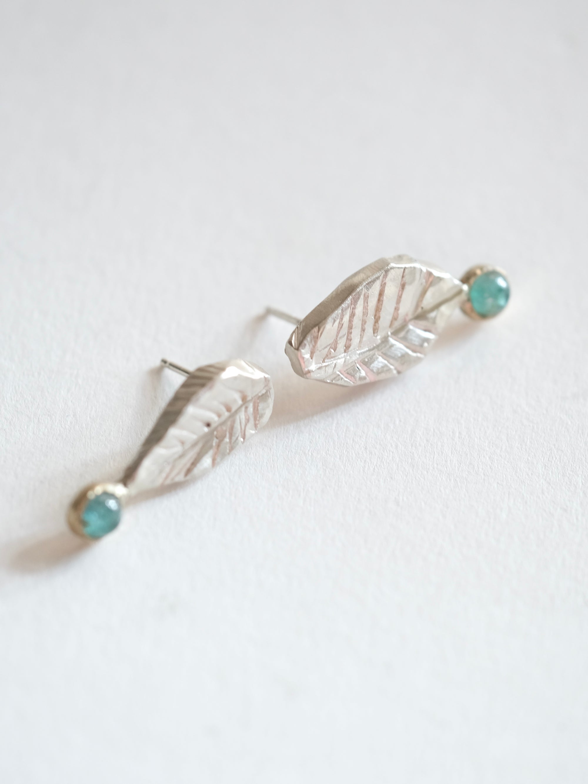 Emerald Leaf Stud Earrings