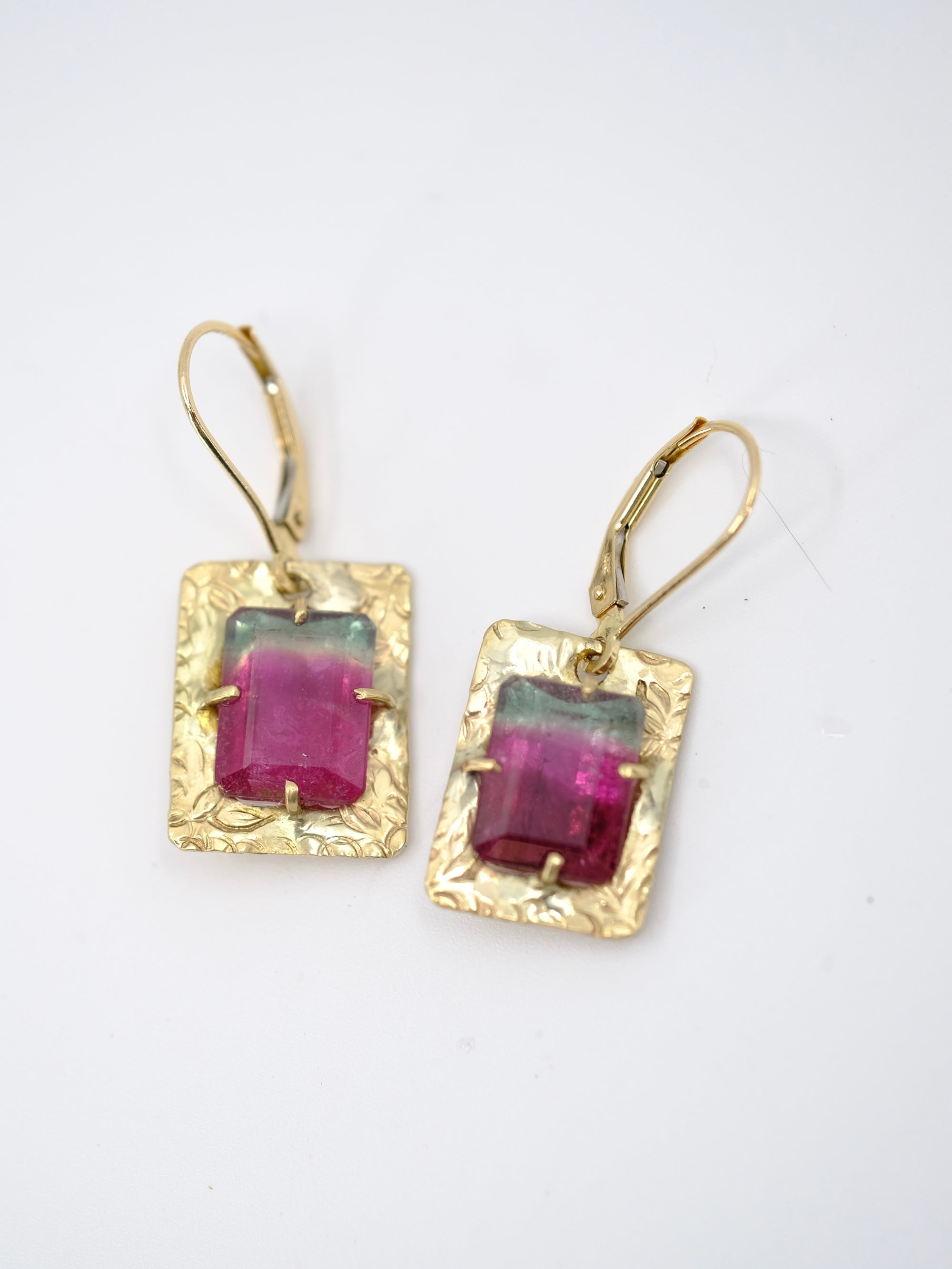 Hand Engraved Tourmaline Dangle Earrings
