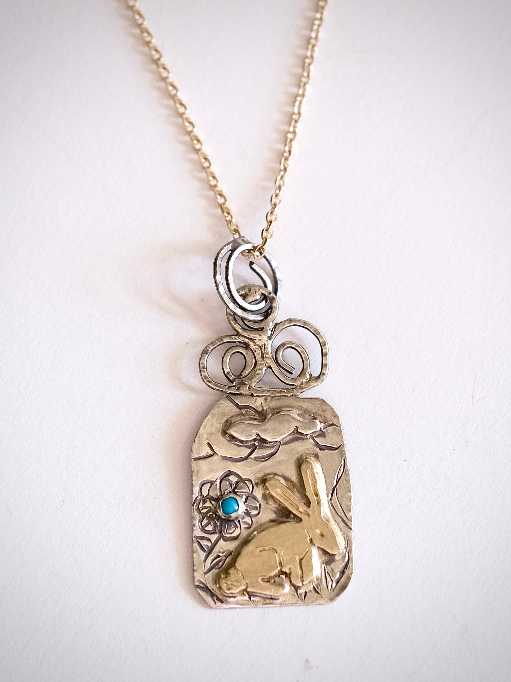 Golden Bunny Illustrated Pendant