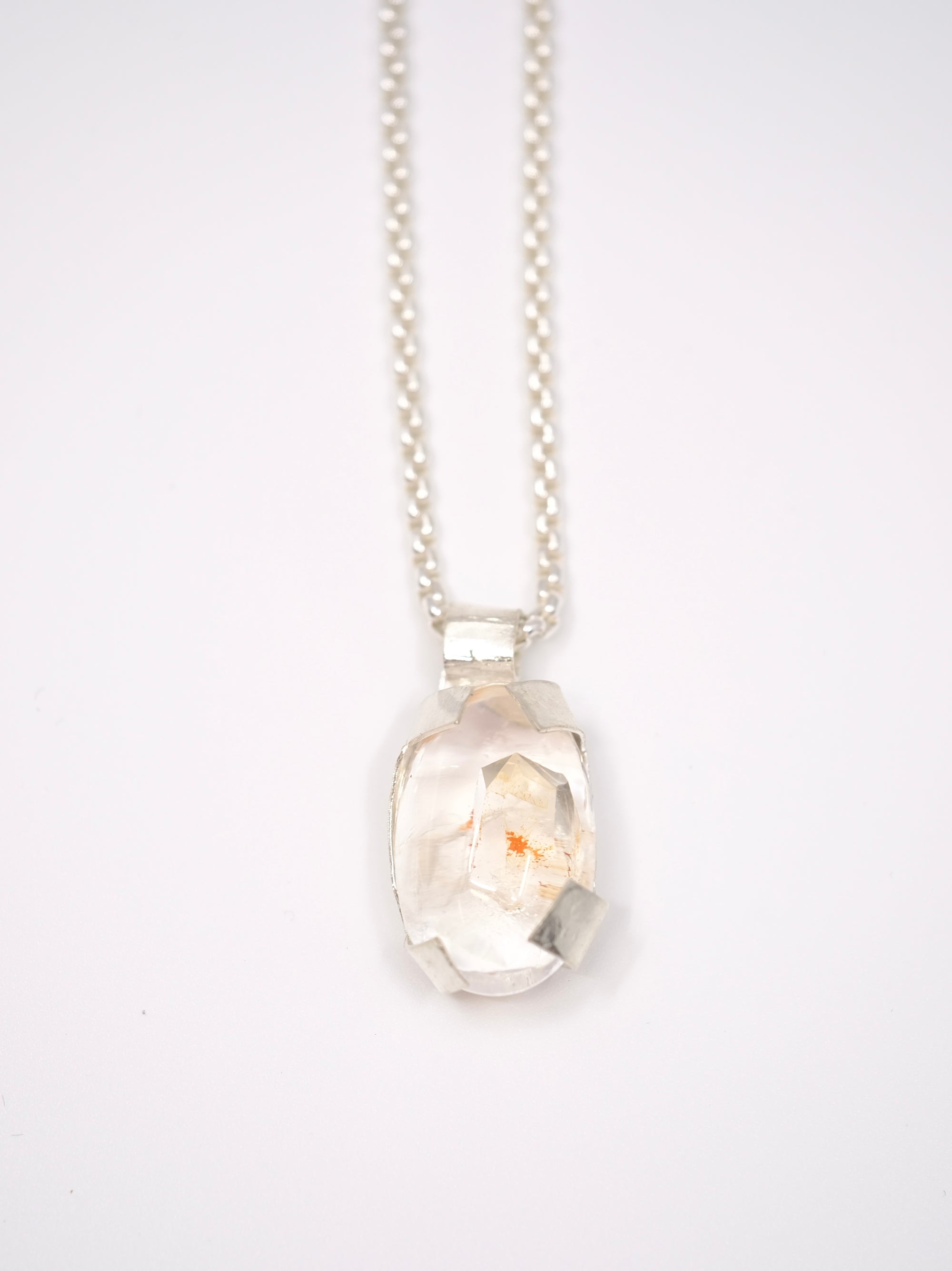 Oval Phantom Quartz Cabochon in Silver