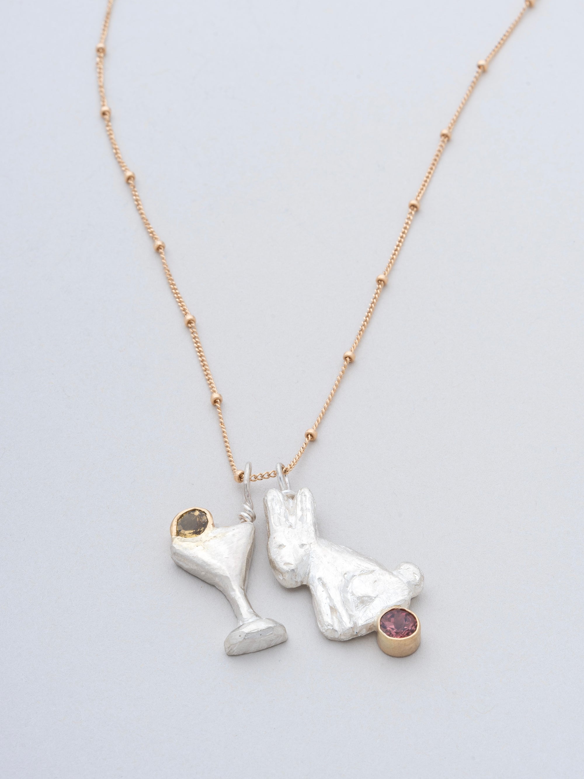 A Bunny and a Martini Necklace