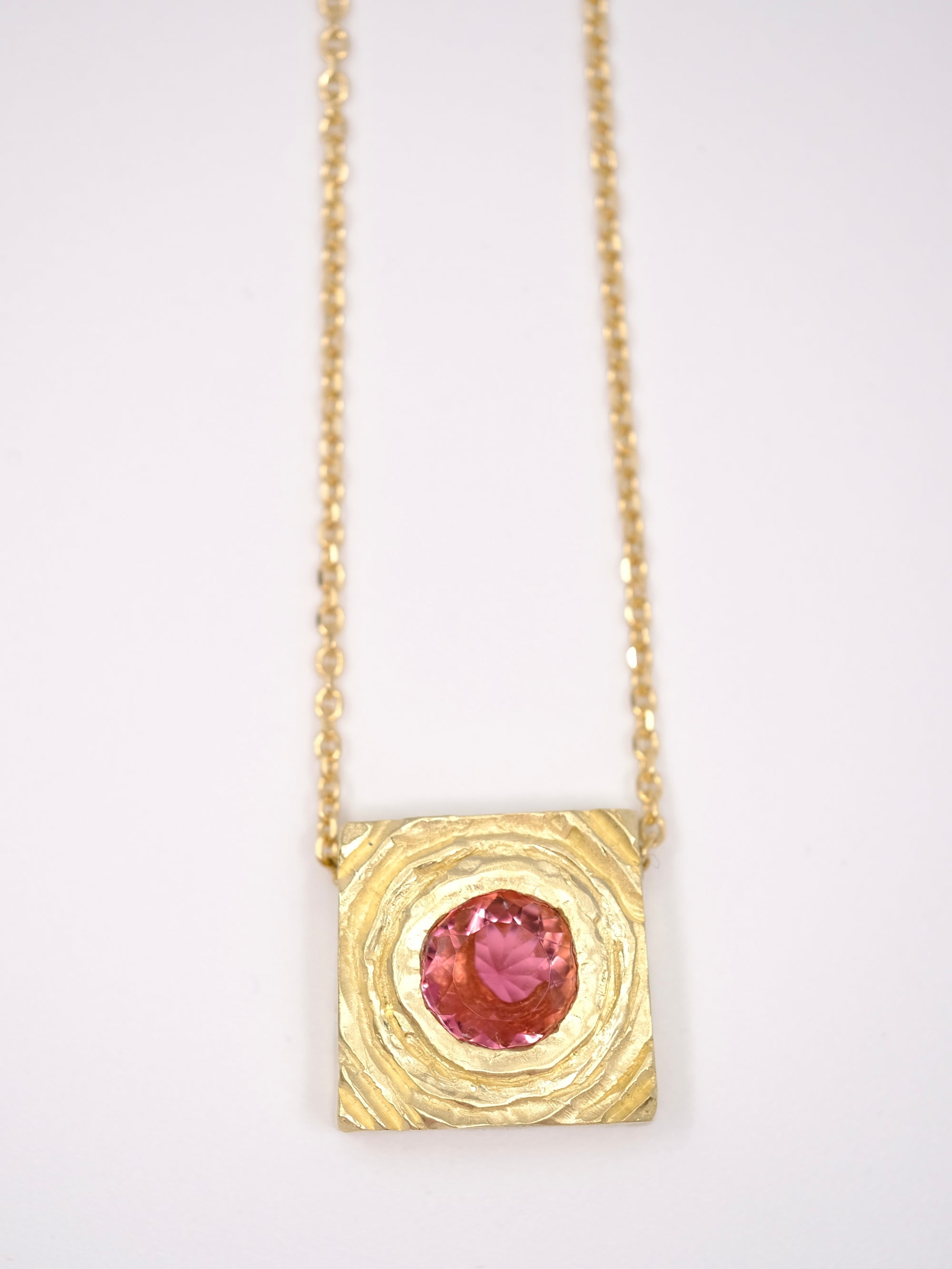 Pink Tourmaline Chunky Gold Pendant