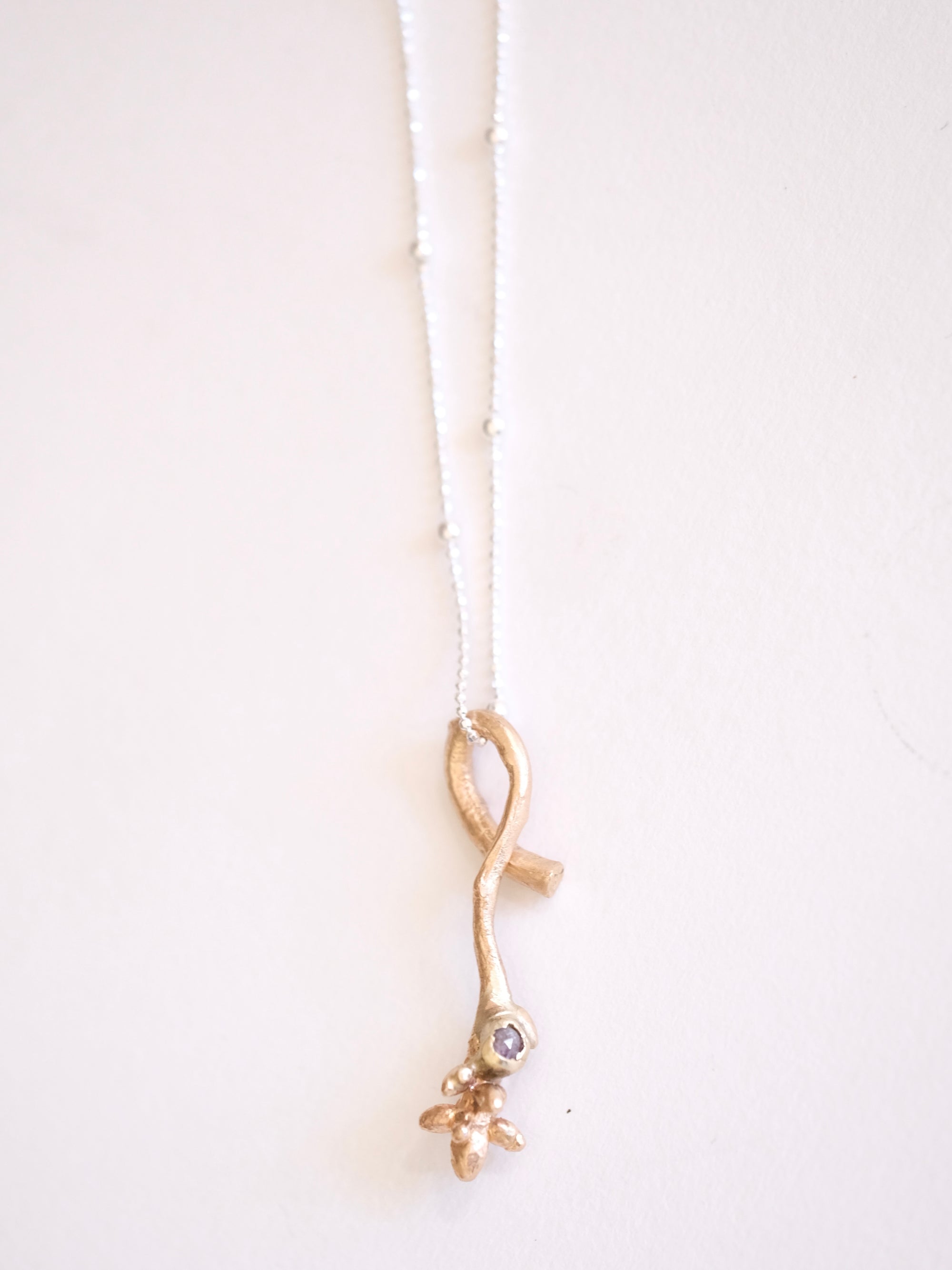 Diamond Bud Twig Wrapping Pendant on Chain