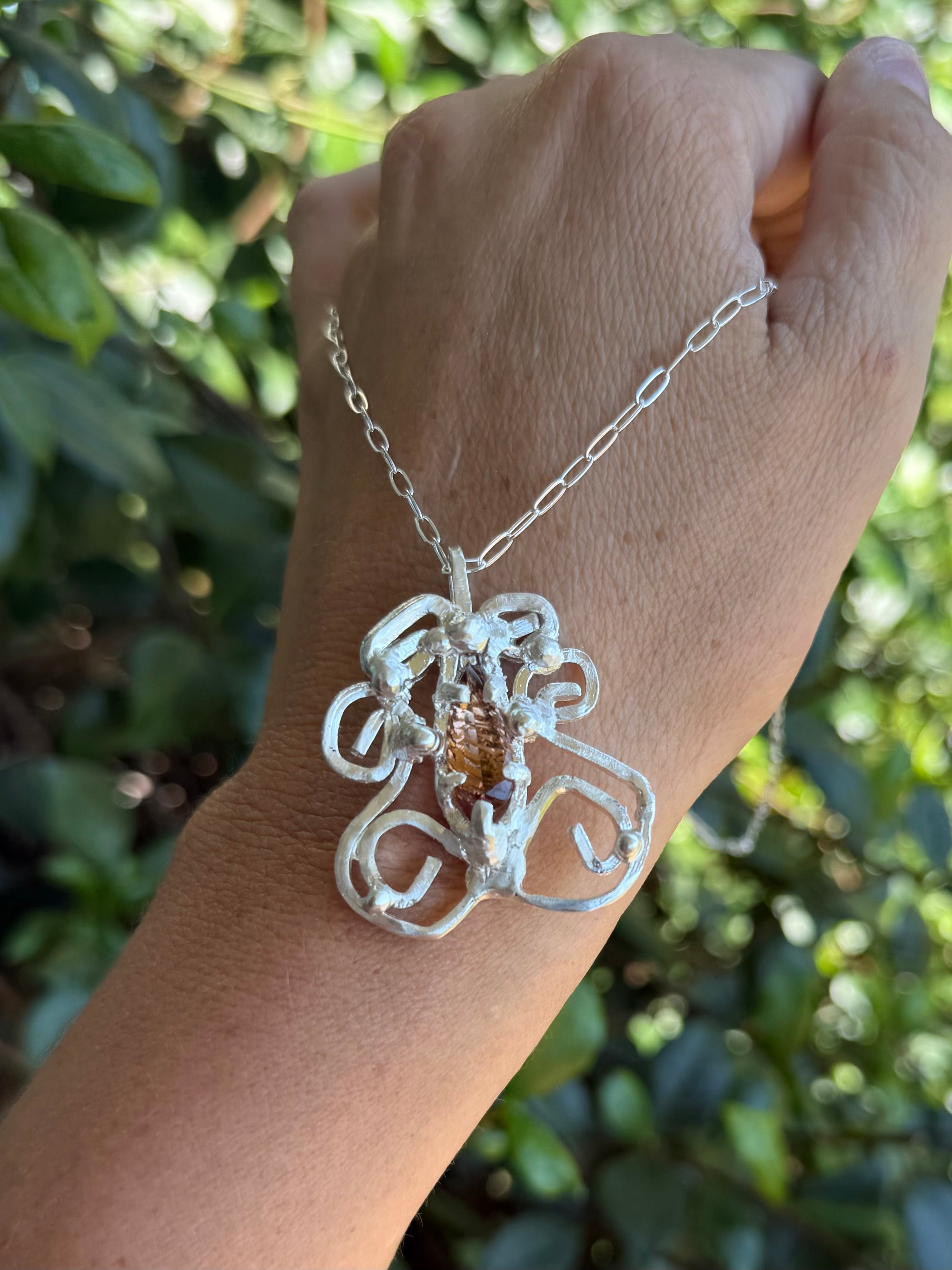Ornate Tourmaline and Silver Pendant