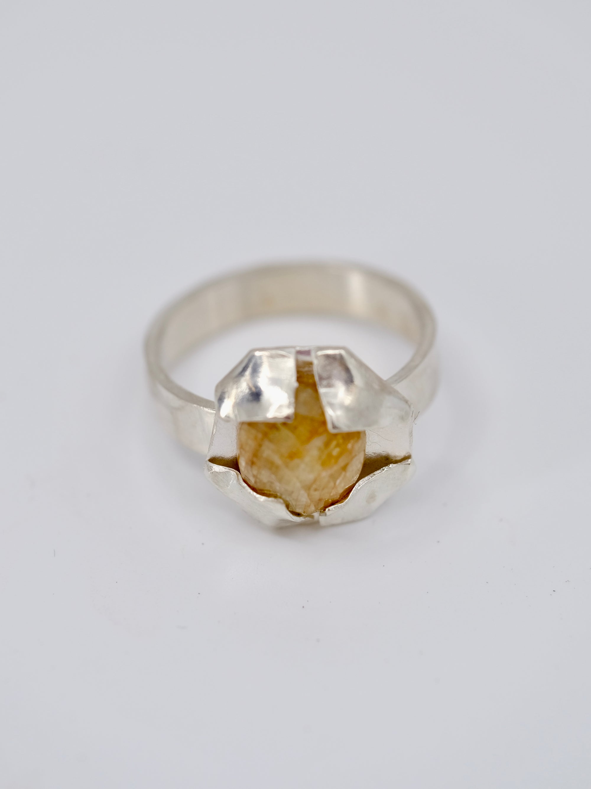 Sapphire and Silver Folded Ring