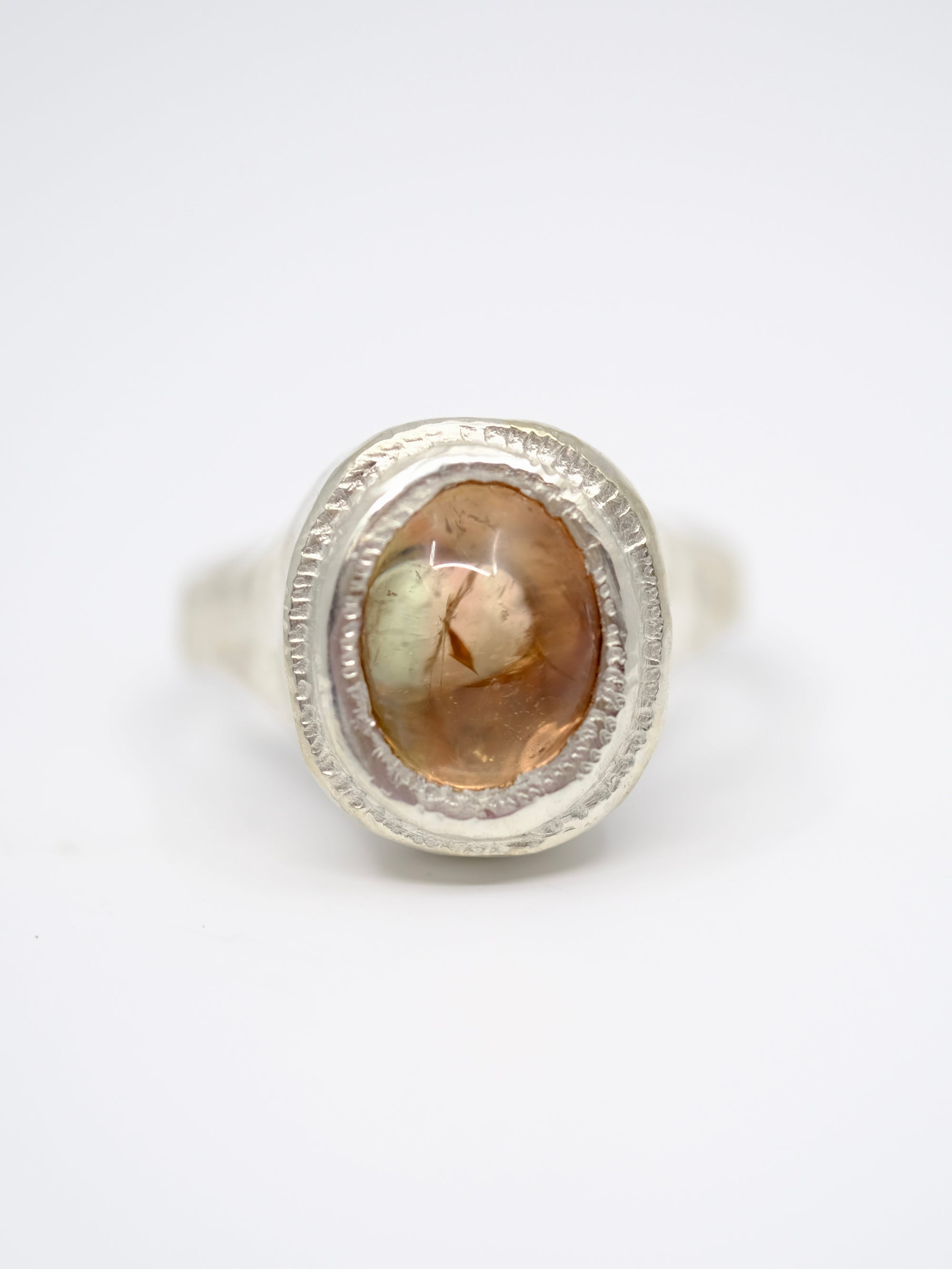 Peach Tourmaline in Silver Ring