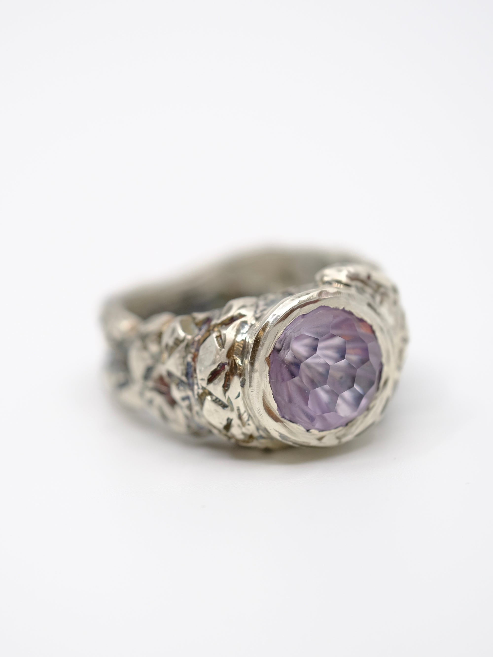Sparkling Amethyst and Silver Snake Ring