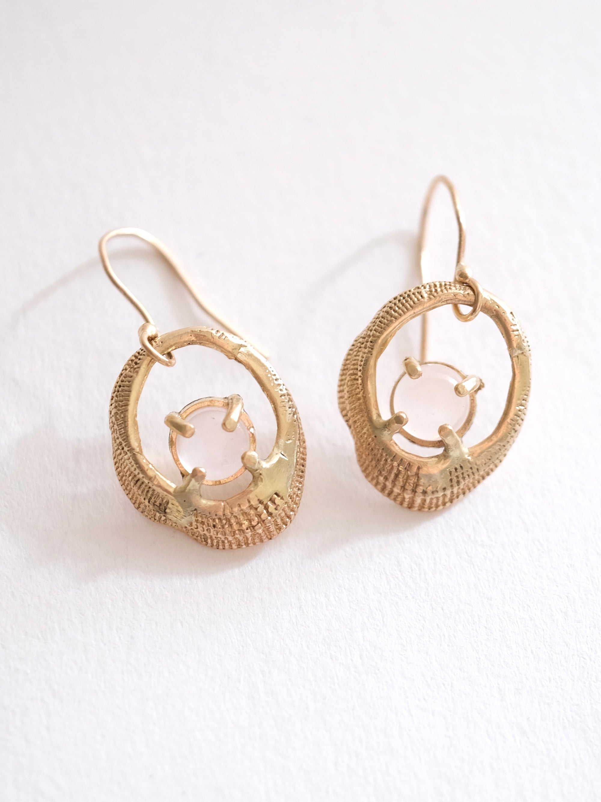 Oval Seashell with Quartz Dangle Earrings