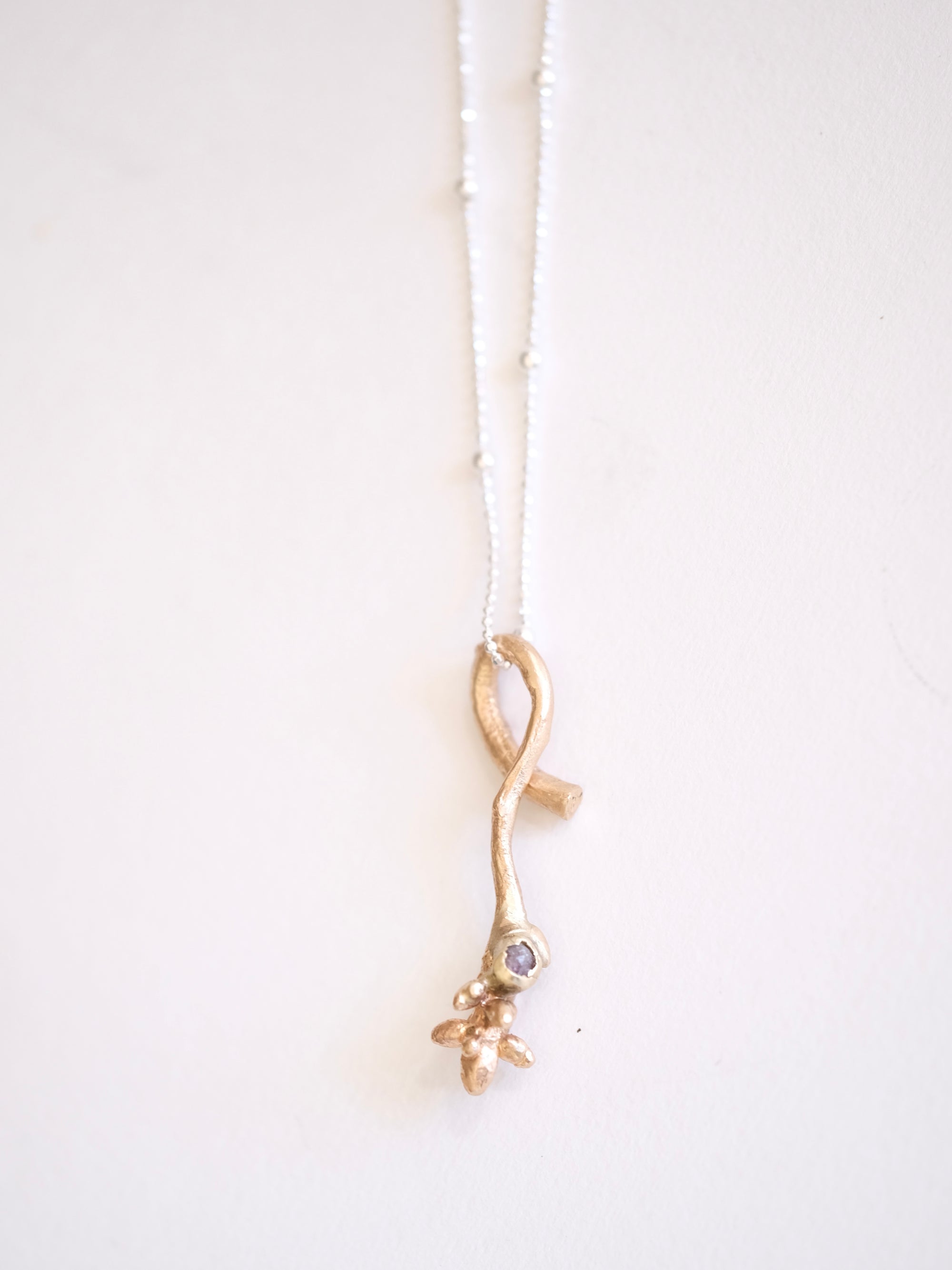 Diamond Bud Twig Wrapping Pendant on Chain