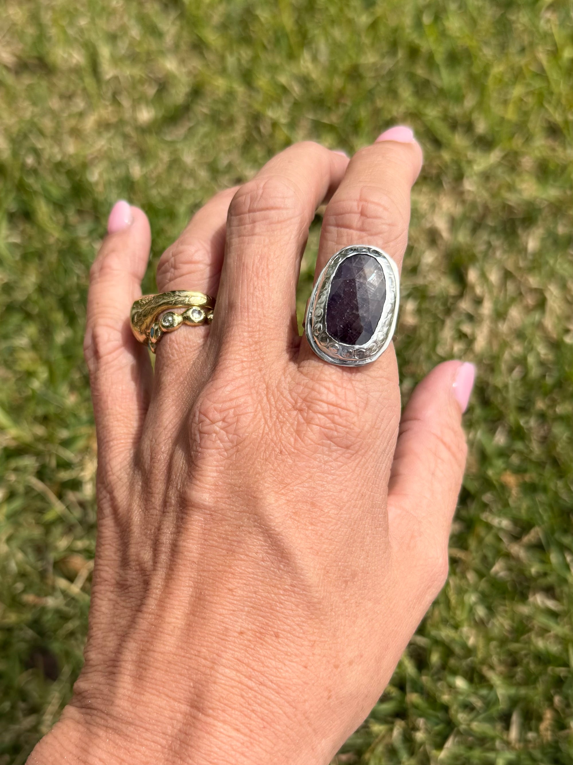 Sapphire Silver Statement Ring