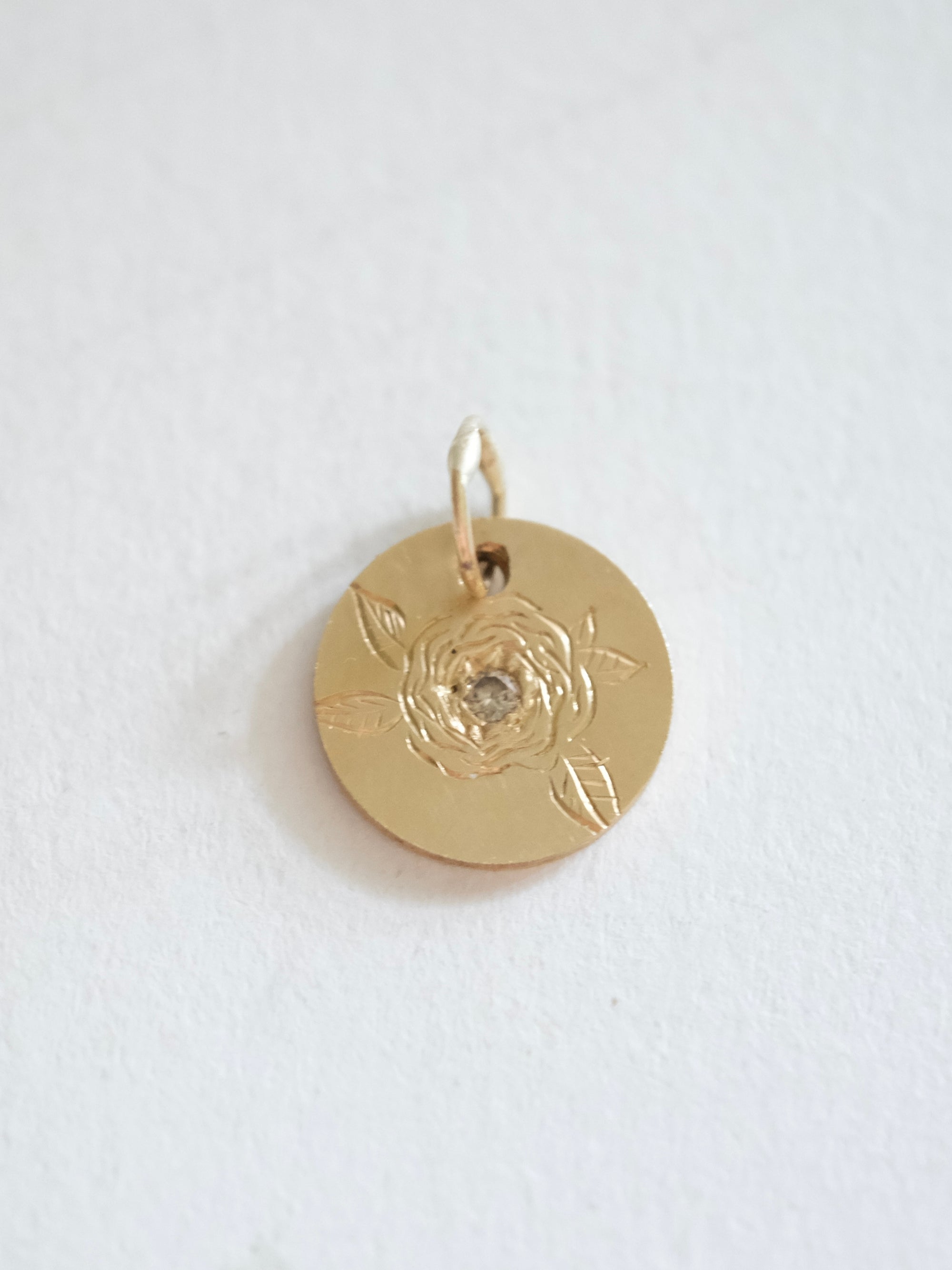 Diamond and Hand Engraved Rose Pendant