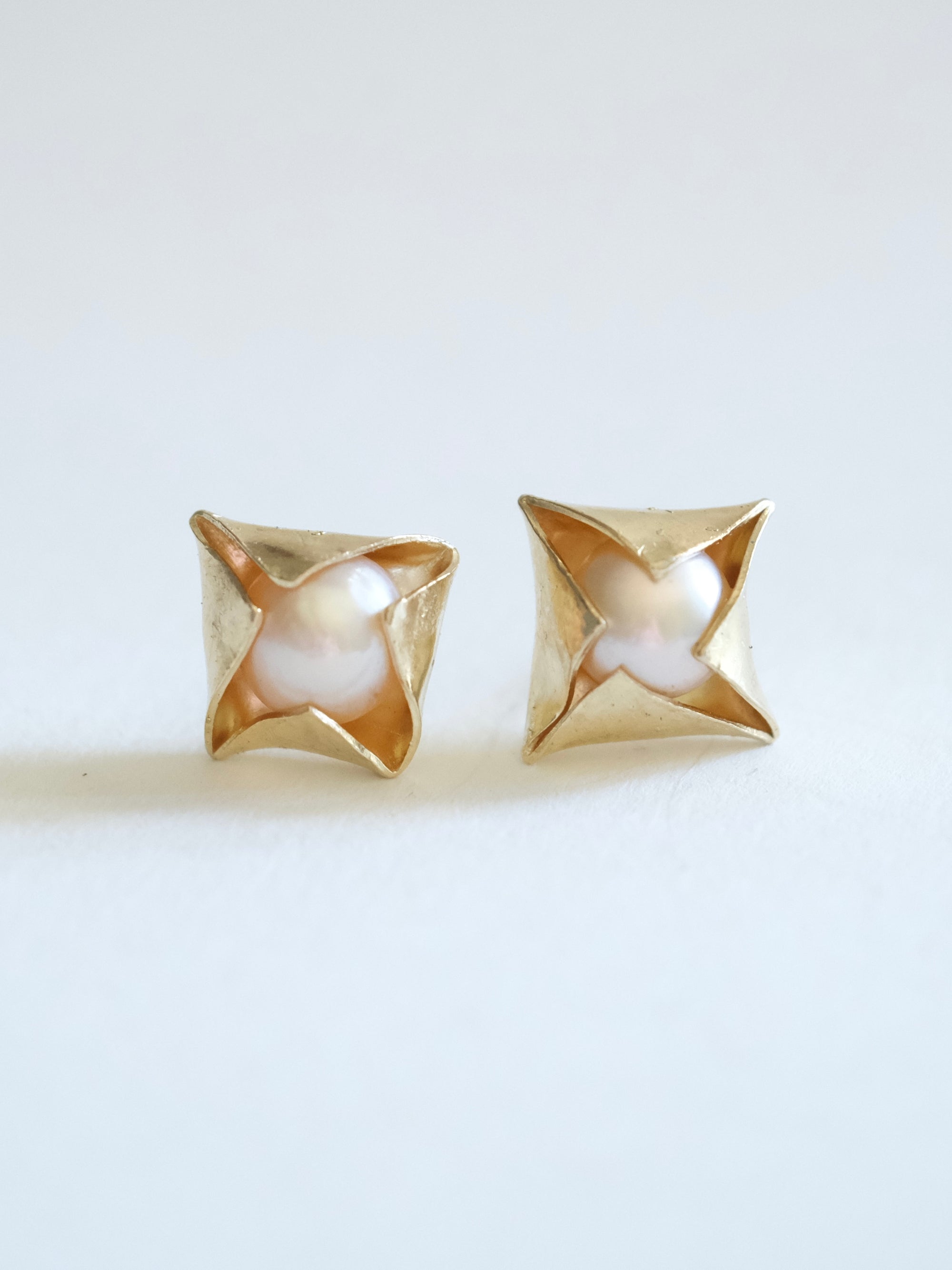 Geometric Pearl Stud Earrings