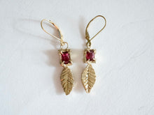 Load image into Gallery viewer, Rubellite Tourmaline Dangle Leaf Earrings
