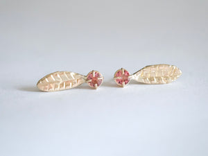 Pink Tourmaline Leaf Stud Earrings