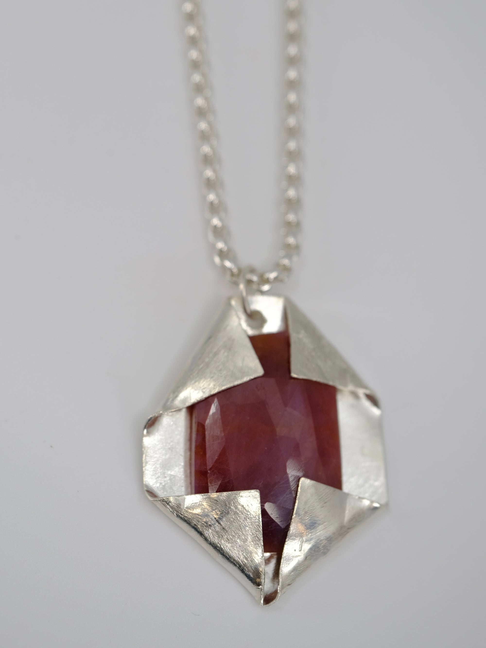 Red Sapphire in Silver Pendant