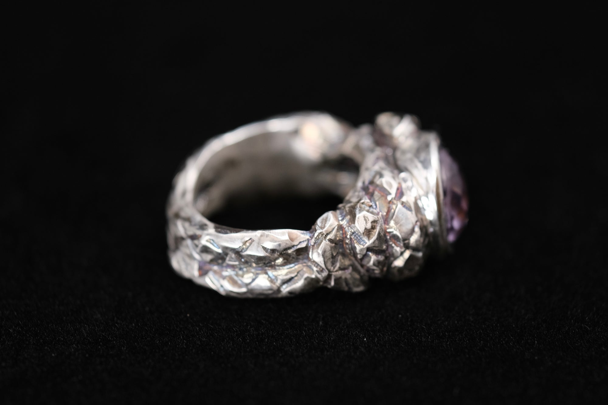 Sparkling Amethyst and Silver Snake Ring