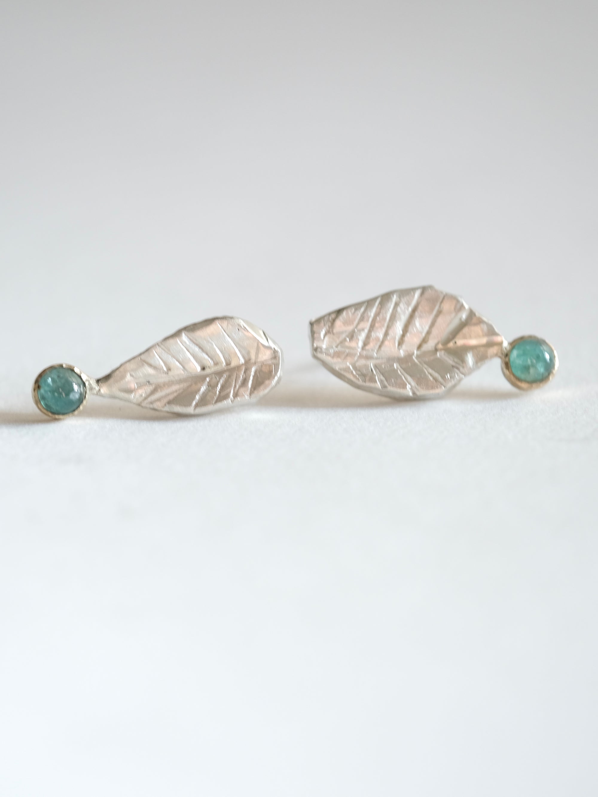 Emerald Leaf Stud Earrings