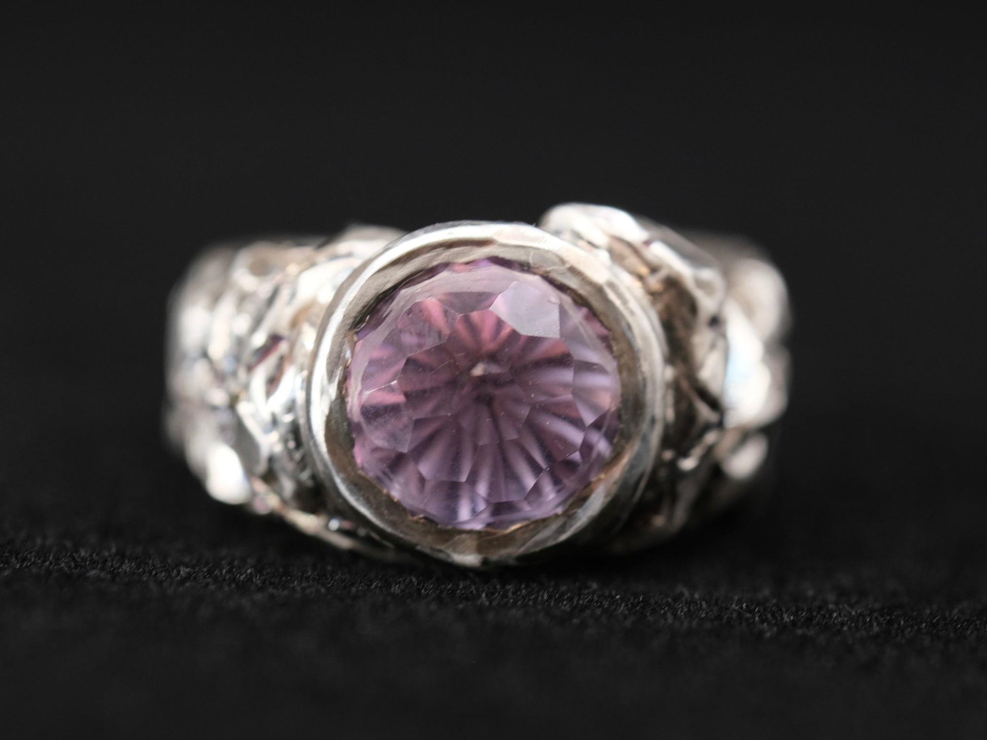 Sparkling Amethyst and Silver Snake Ring