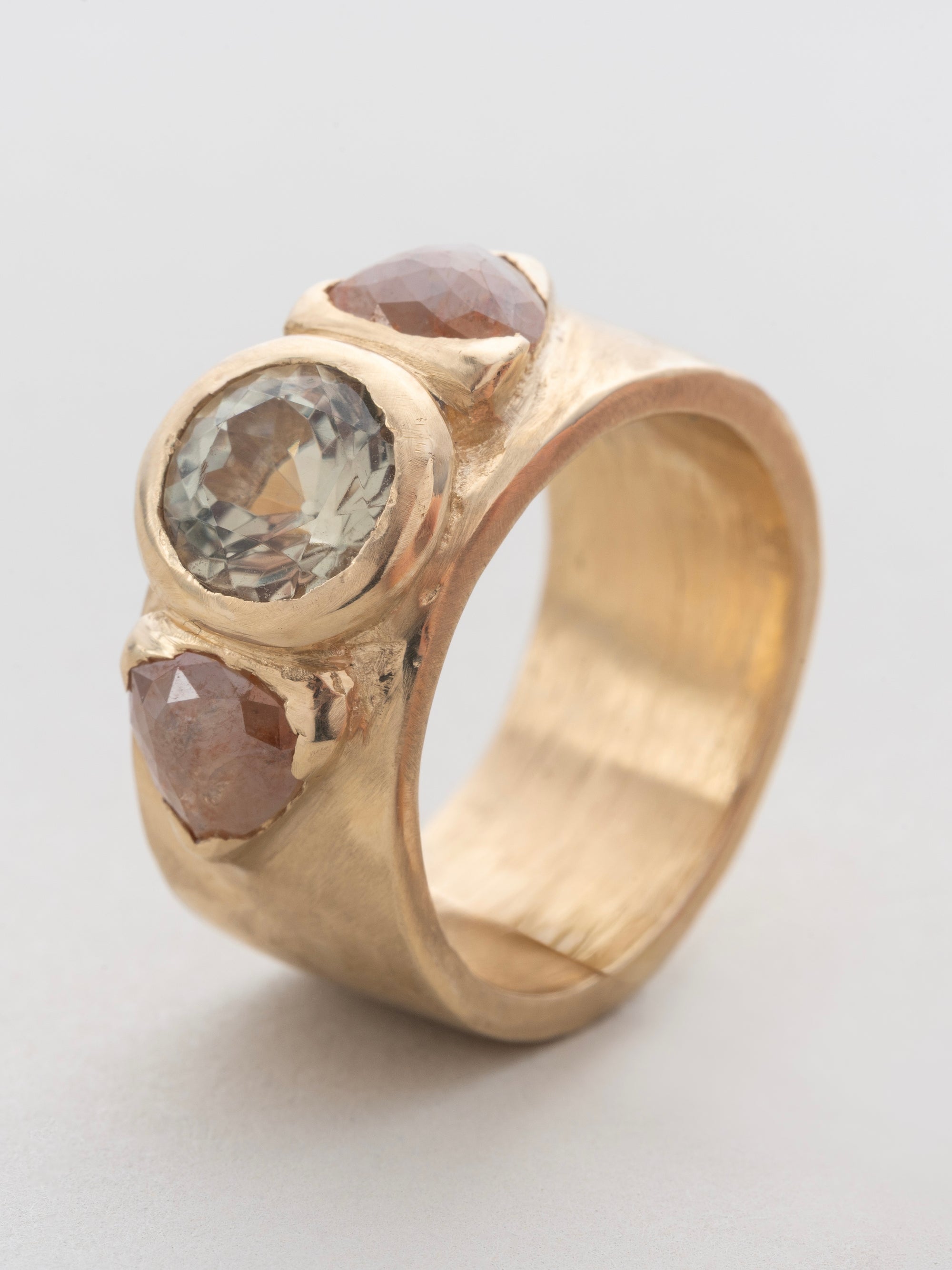 Turkizite and Peach Diamond Trio Ring