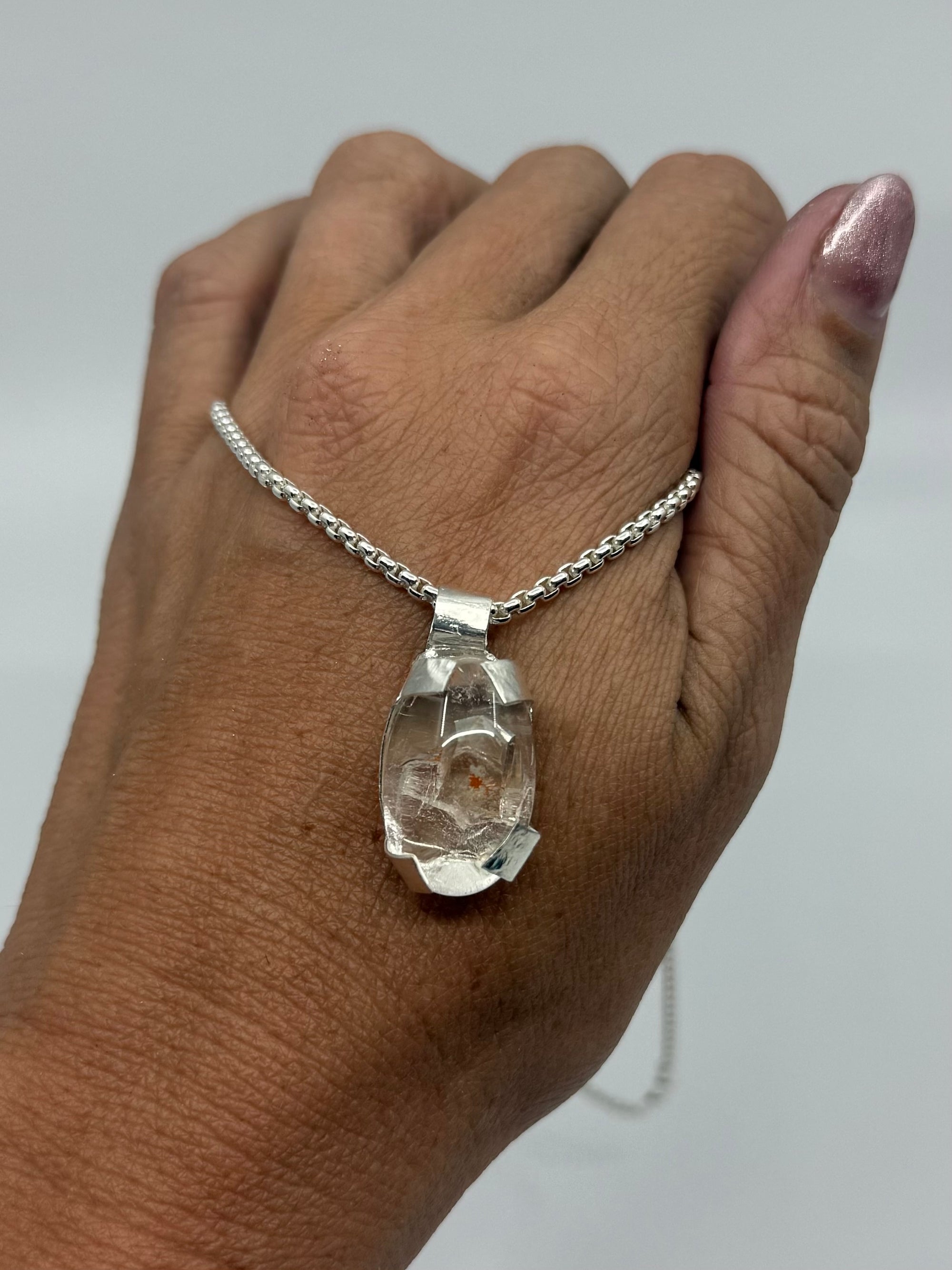Oval Phantom Quartz Cabochon in Silver