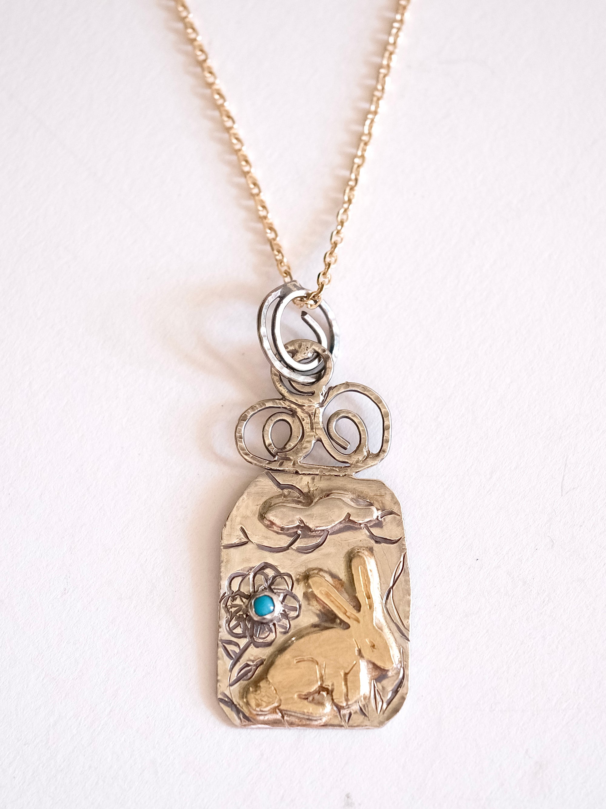 Golden Bunny Illustrated Pendant