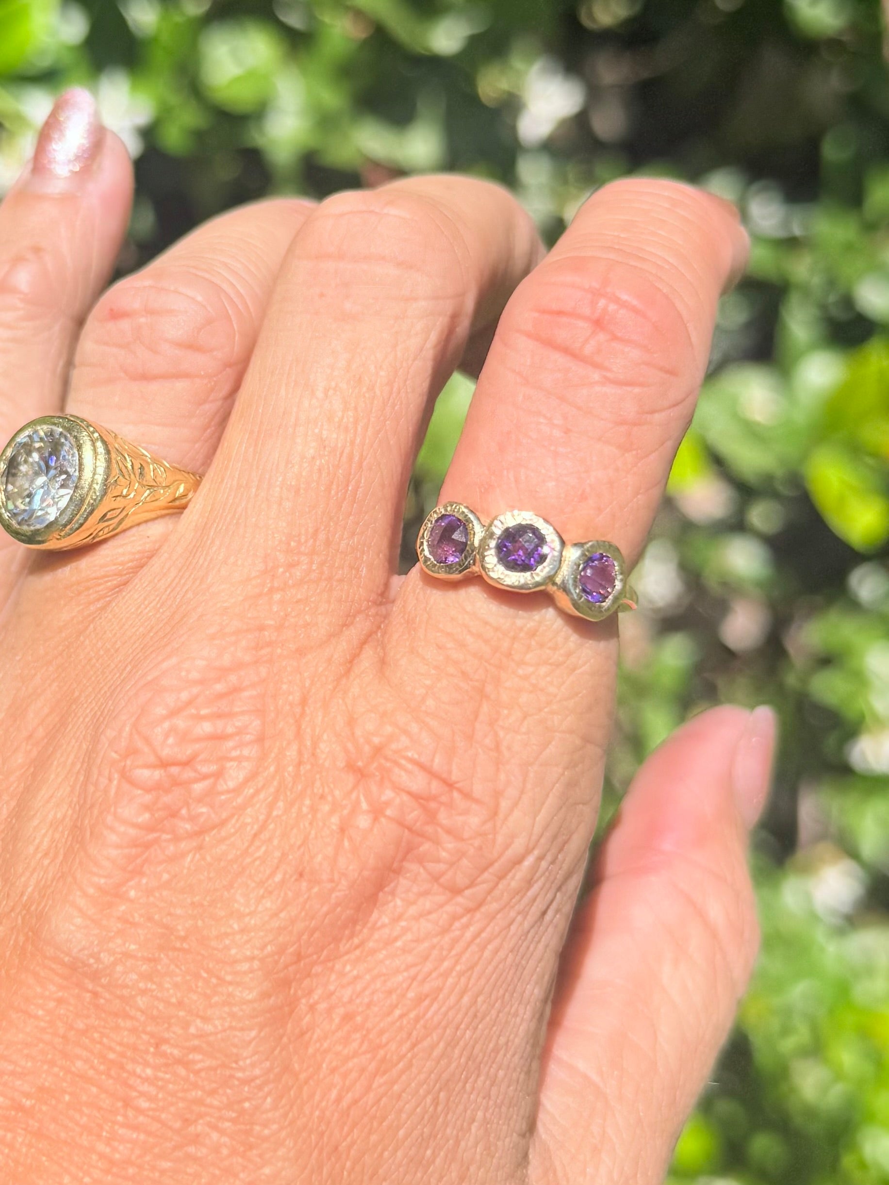 Amethyst trio gold ring