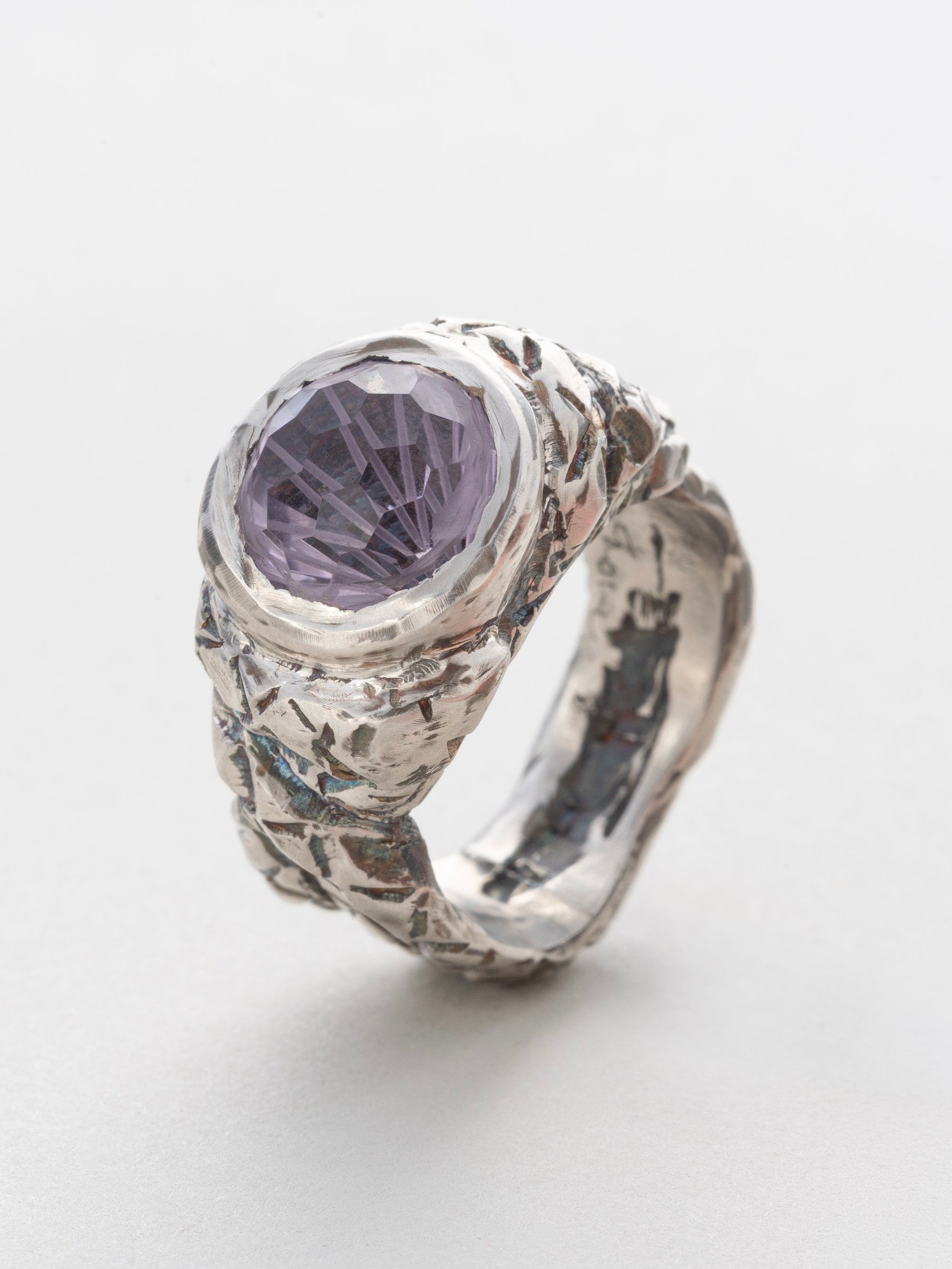 Sparkling Amethyst and Silver Snake Ring
