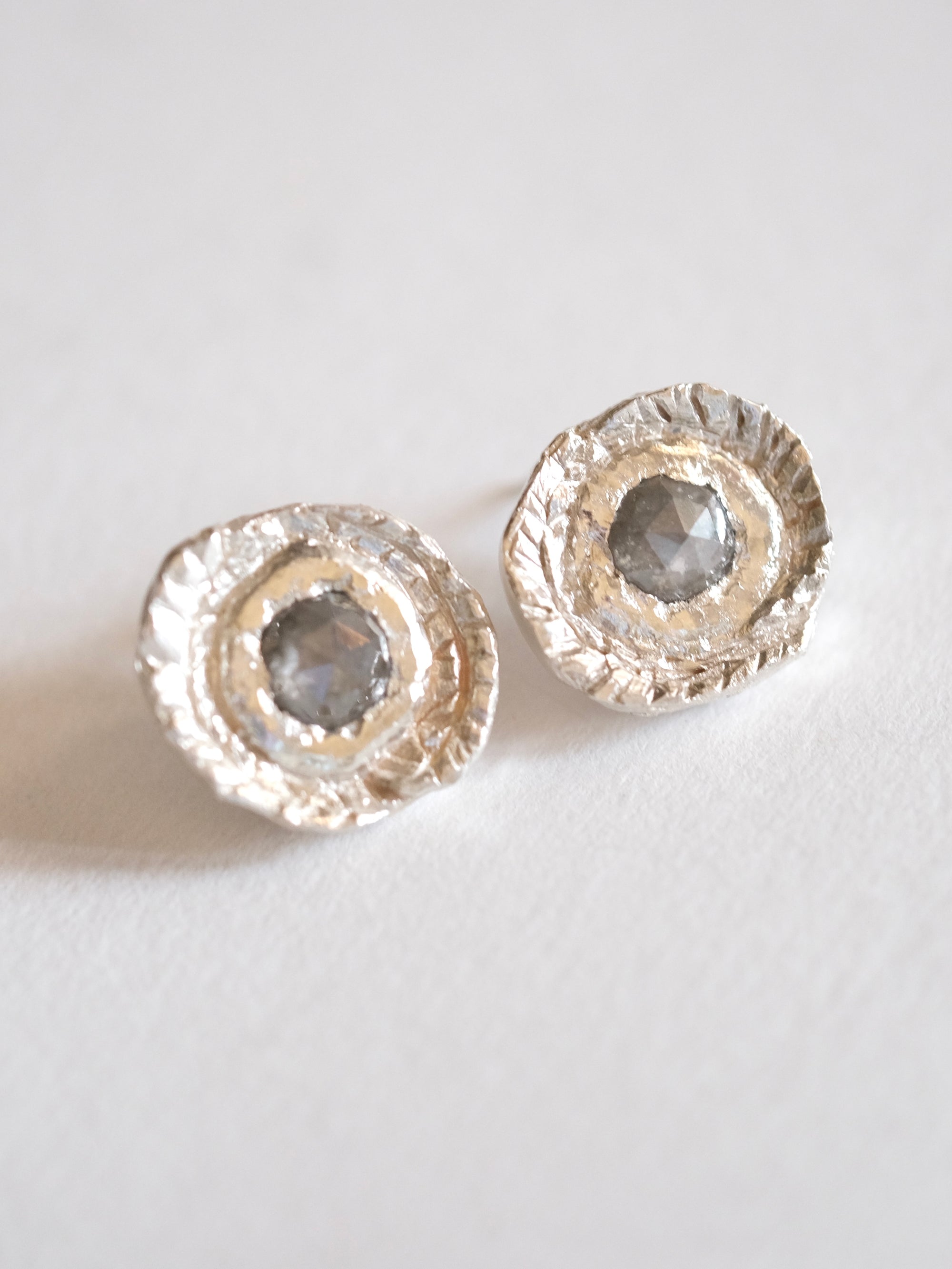 Grey Diamond Silver Wreath Stud Earrings