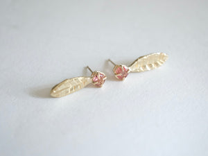 Pink Tourmaline Leaf Stud Earrings