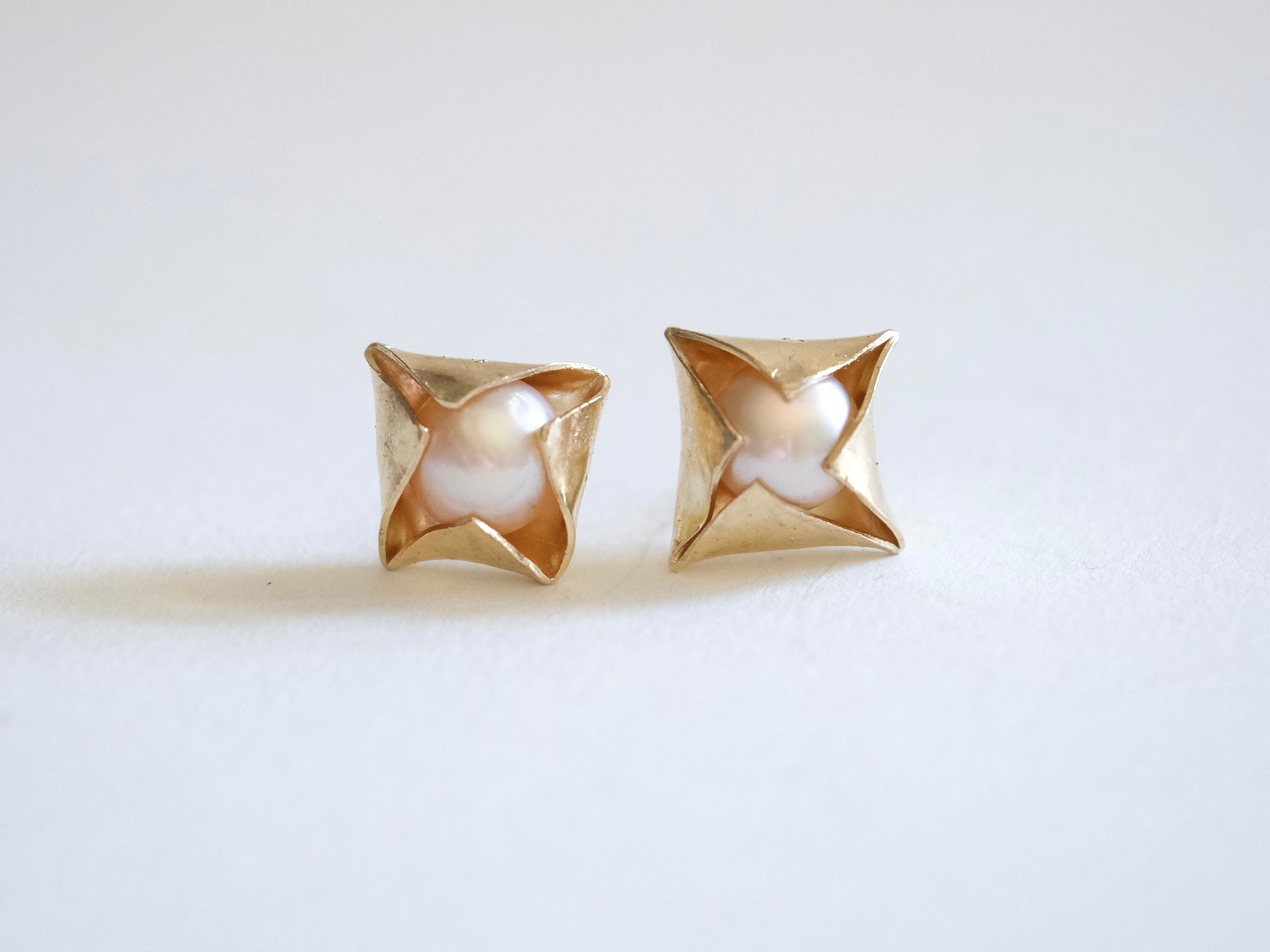 Geometric Pearl Stud Earrings