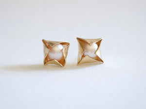Geometric Pearl Stud Earrings