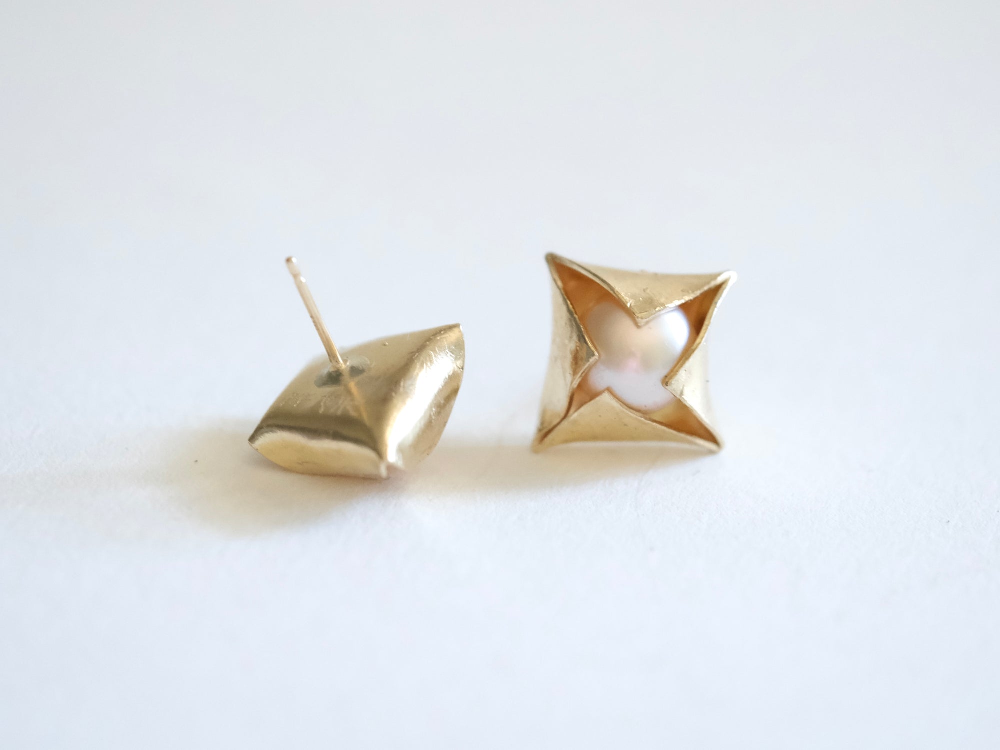 Geometric Pearl Stud Earrings