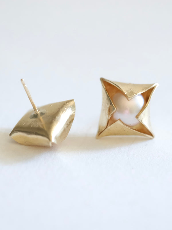 Geometric Pearl Stud Earrings