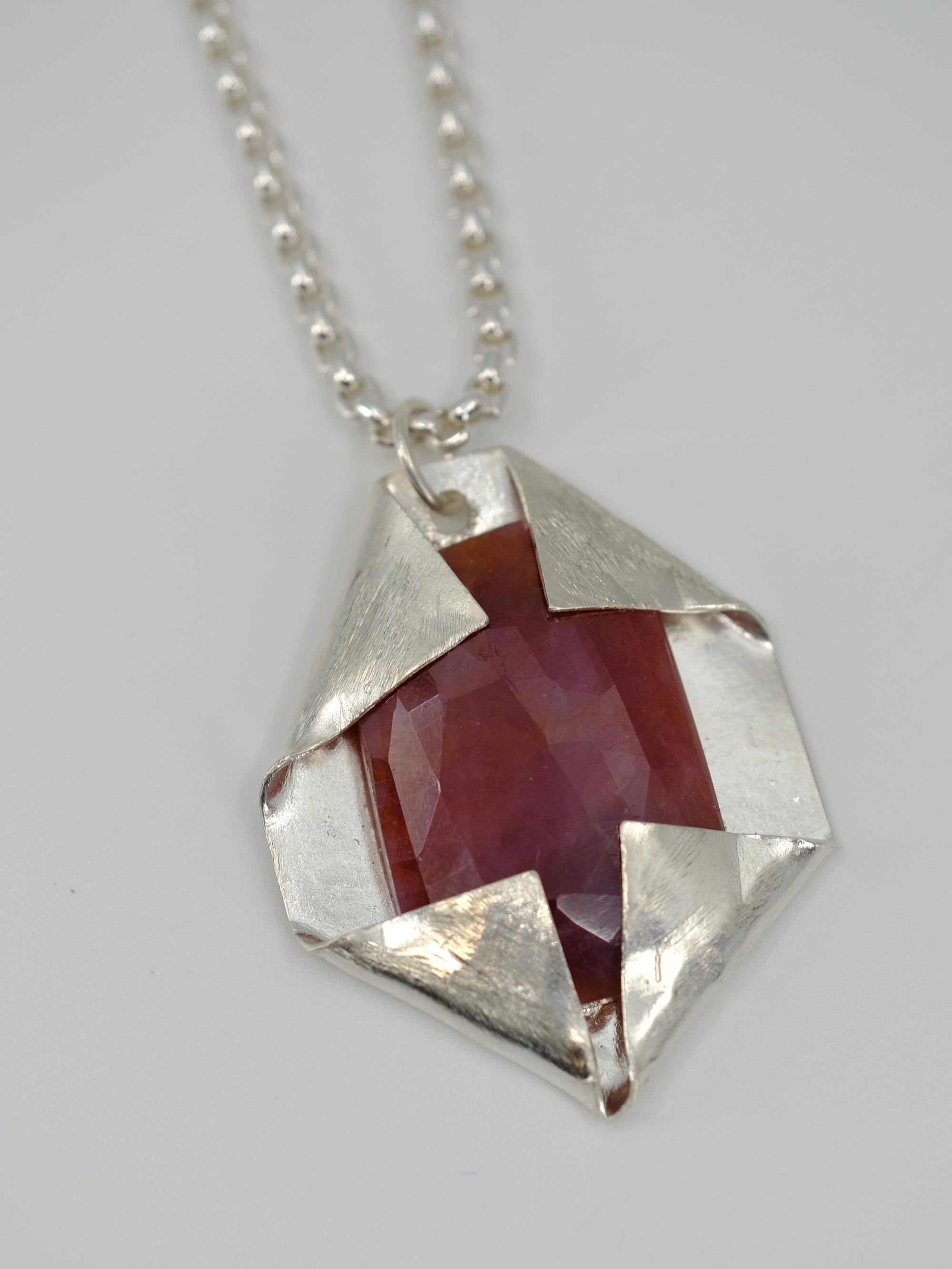 Red Sapphire in Silver Pendant