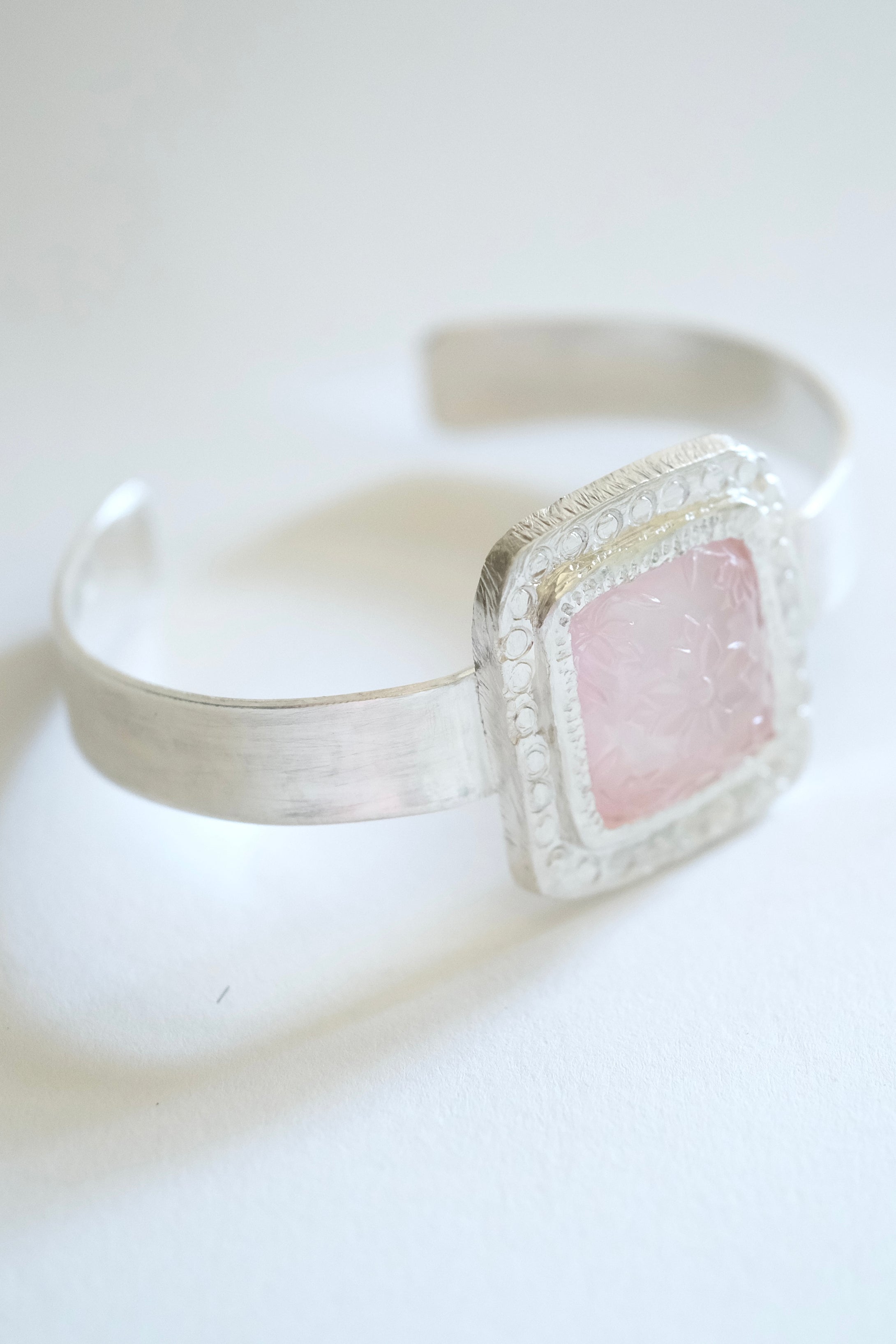 Carved Rose Quartz Cuff Bracelet