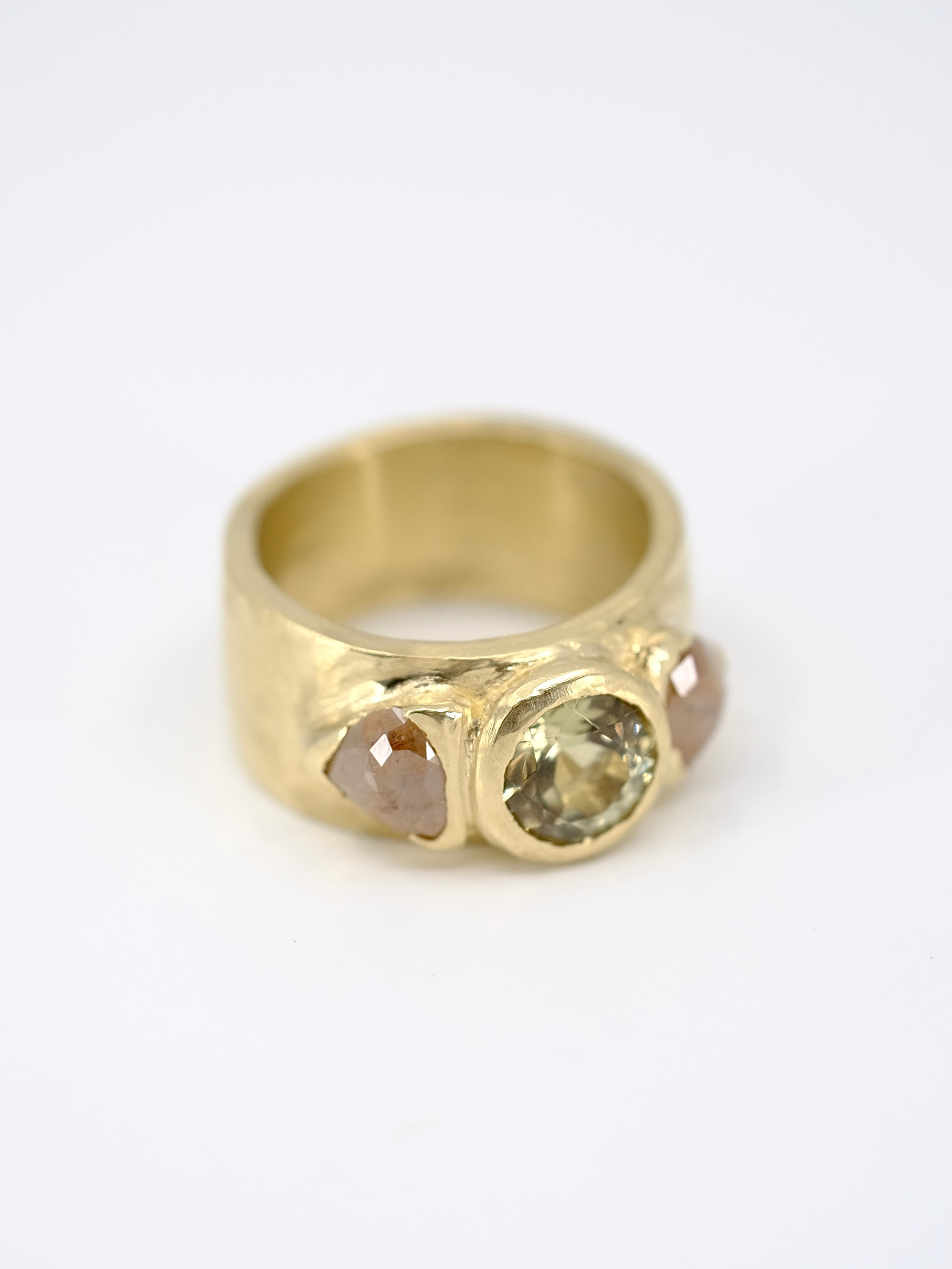 Turkizite and Peach Diamond Trio Ring