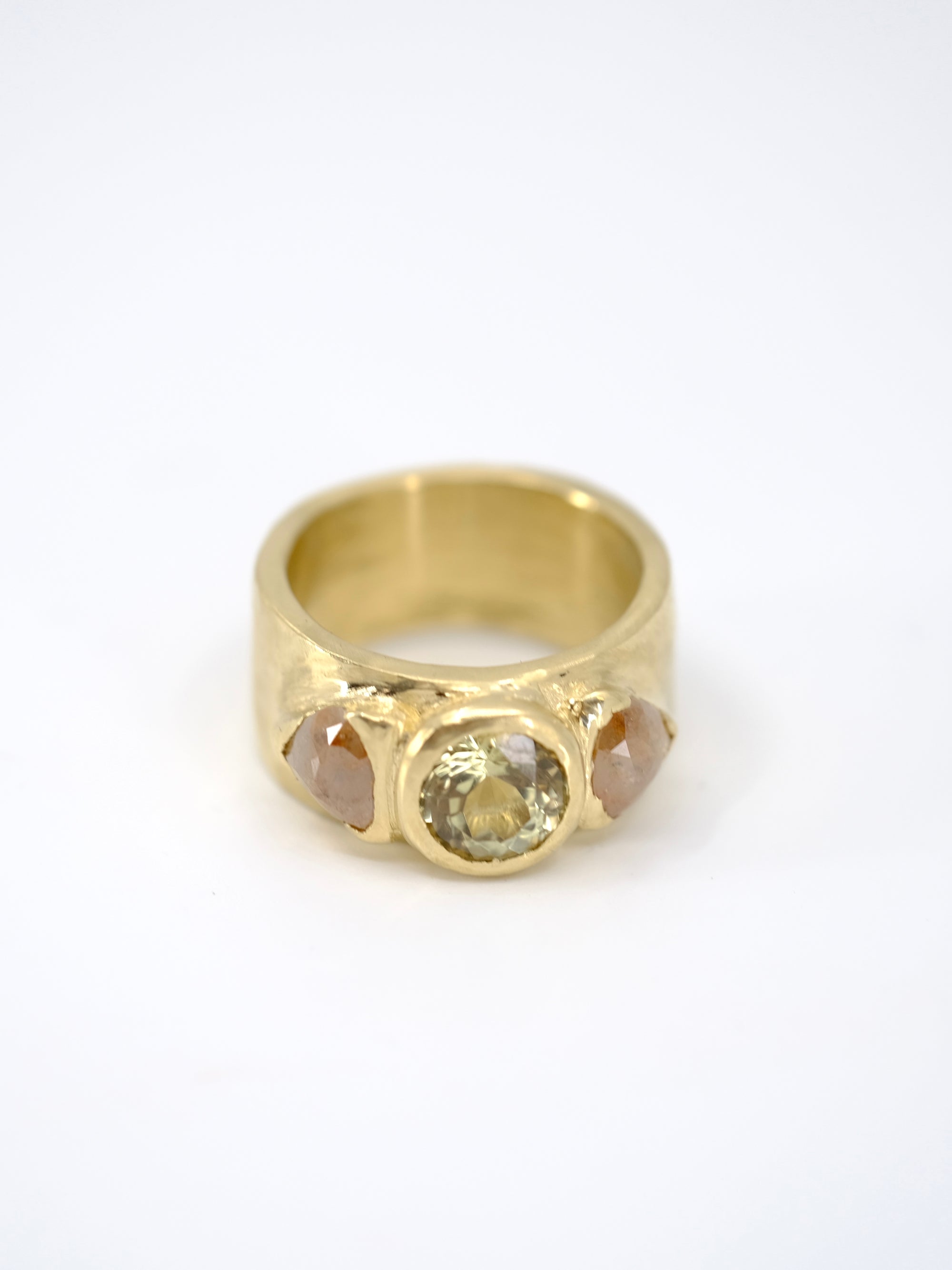 Turkizite and Peach Diamond Trio Ring