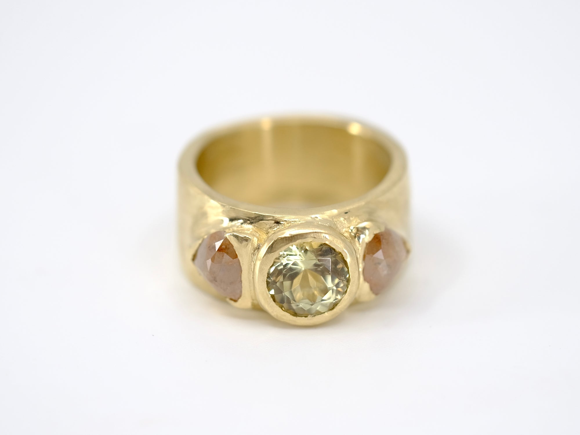 Turkizite and Peach Diamond Trio Ring