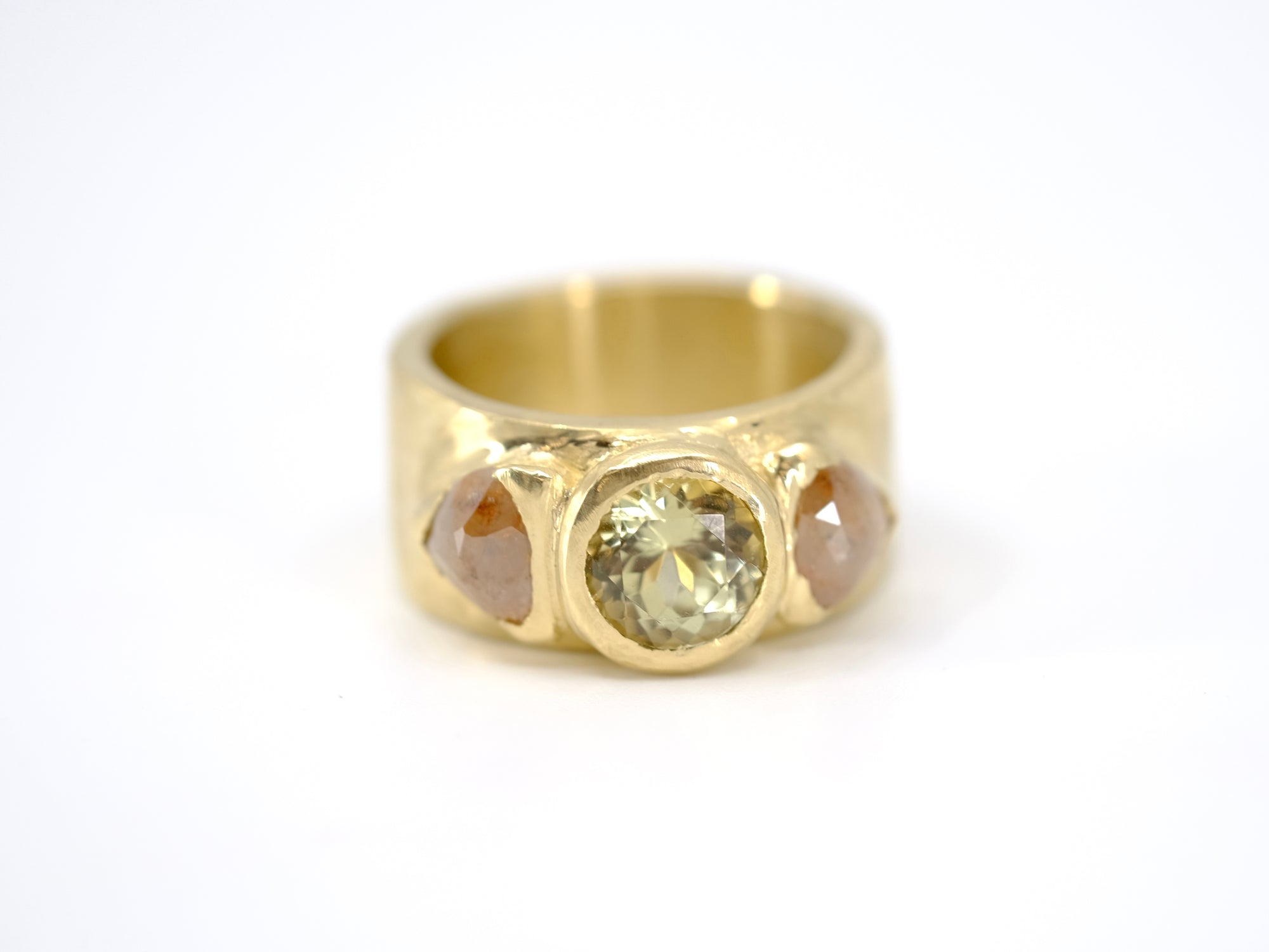 Turkizite and Peach Diamond Trio Ring