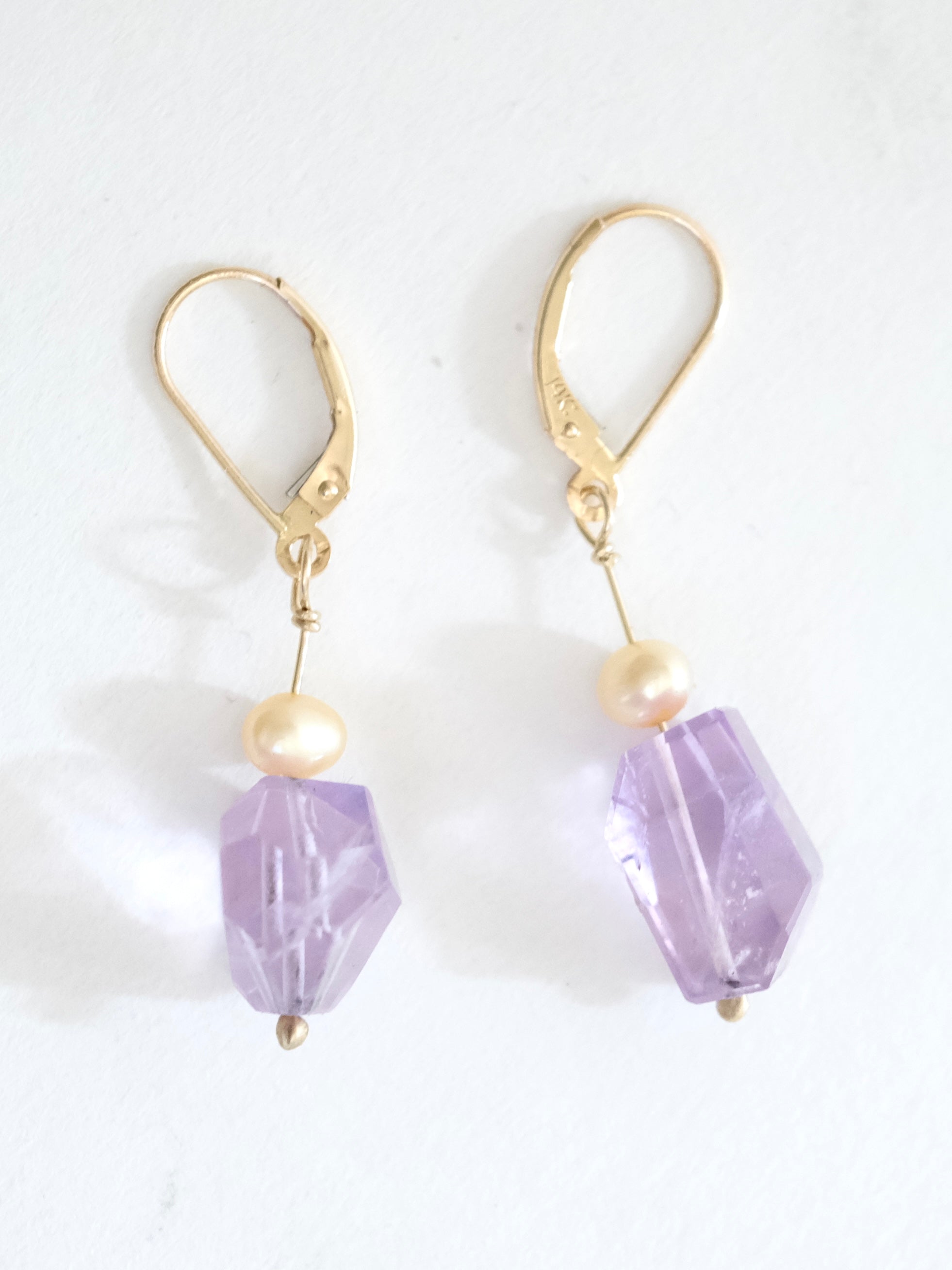 Amethyst and Pearl Dangling Earrings