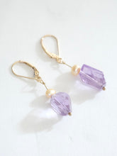 Load image into Gallery viewer, Amethyst and Pearl Dangling Earrings
