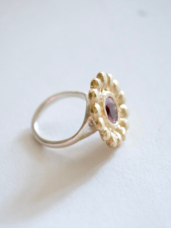 Pink Tourmaline Beaded Flower Ring