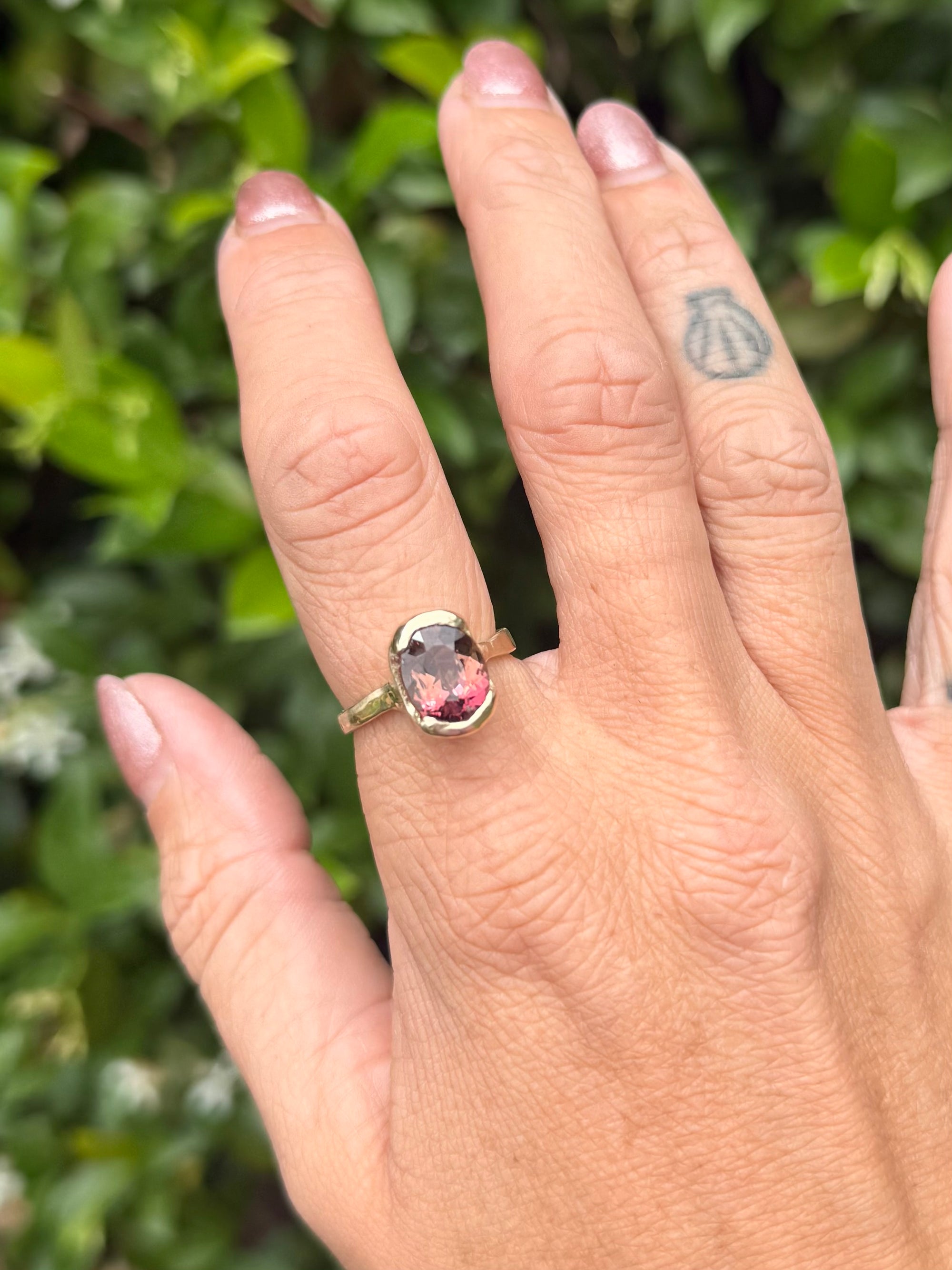 Red-Brown Bi-Colored Tourmaline Gold Ring