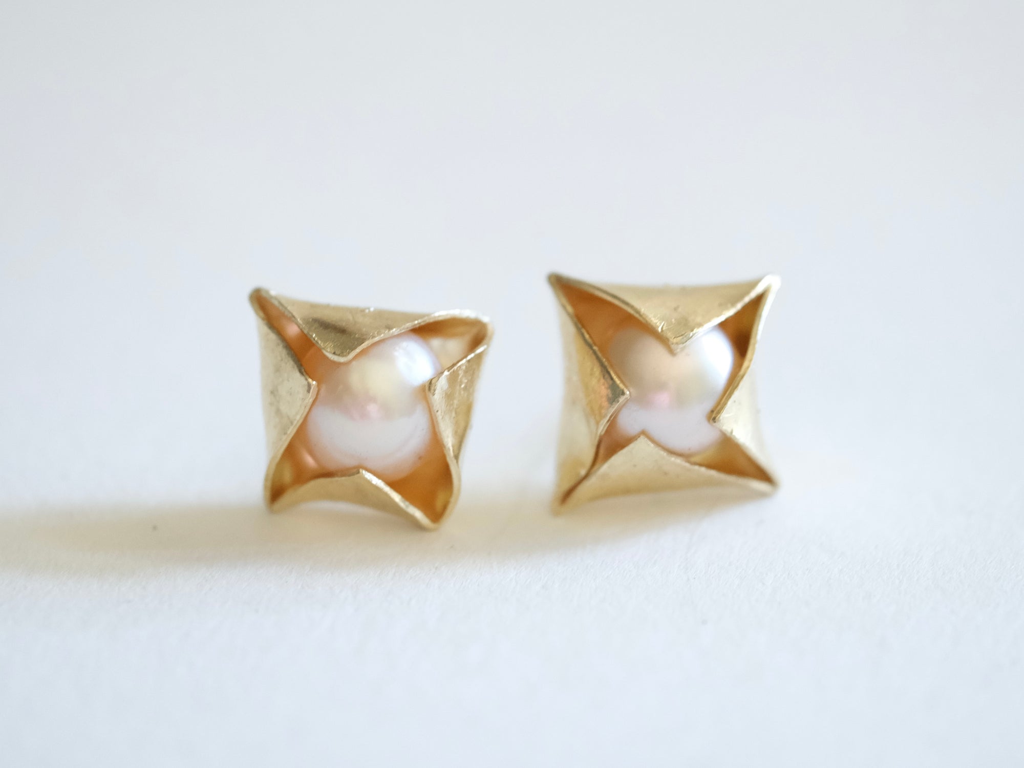 Geometric Pearl Stud Earrings