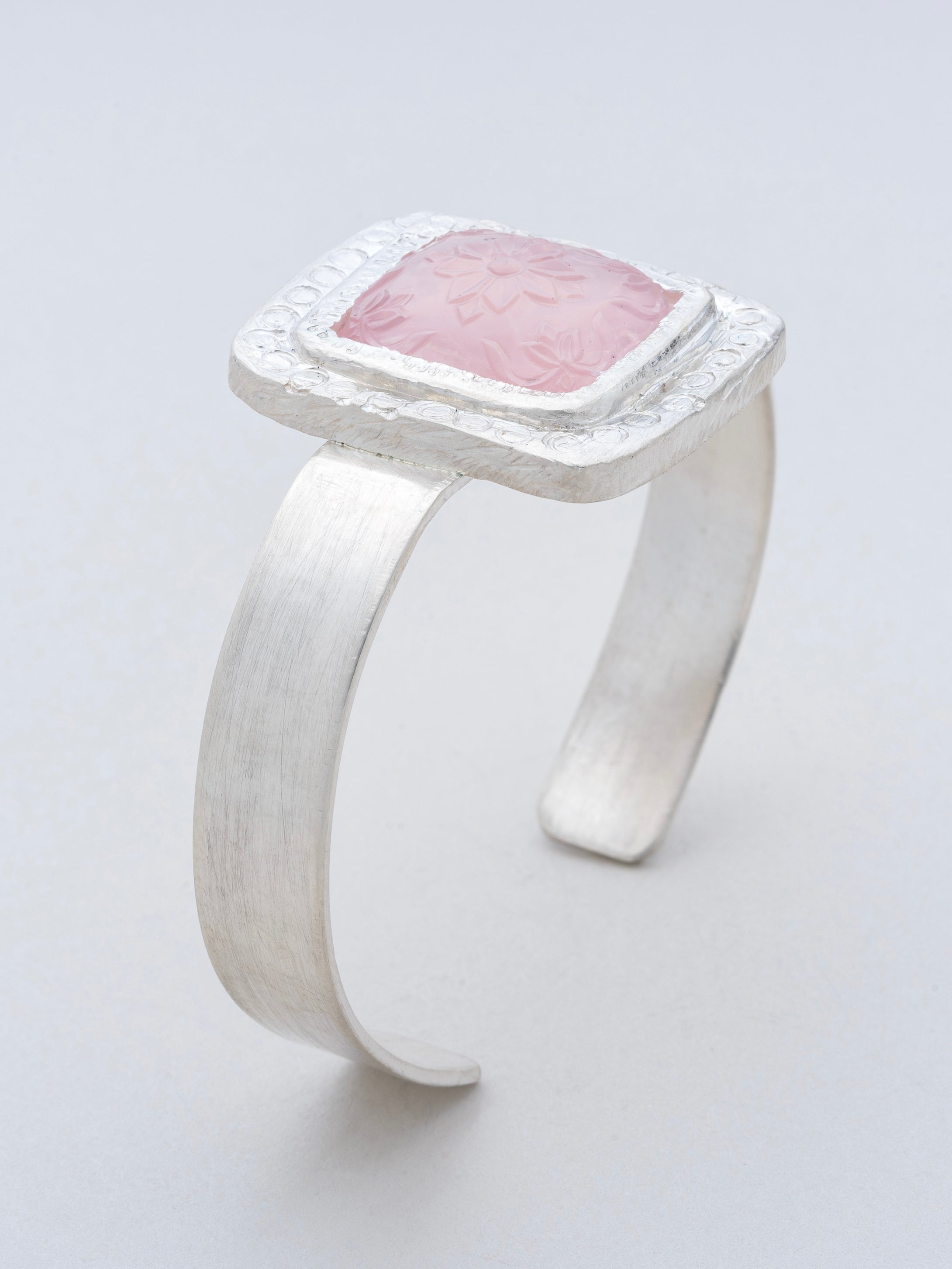 Carved Rose Quartz Cuff Bracelet