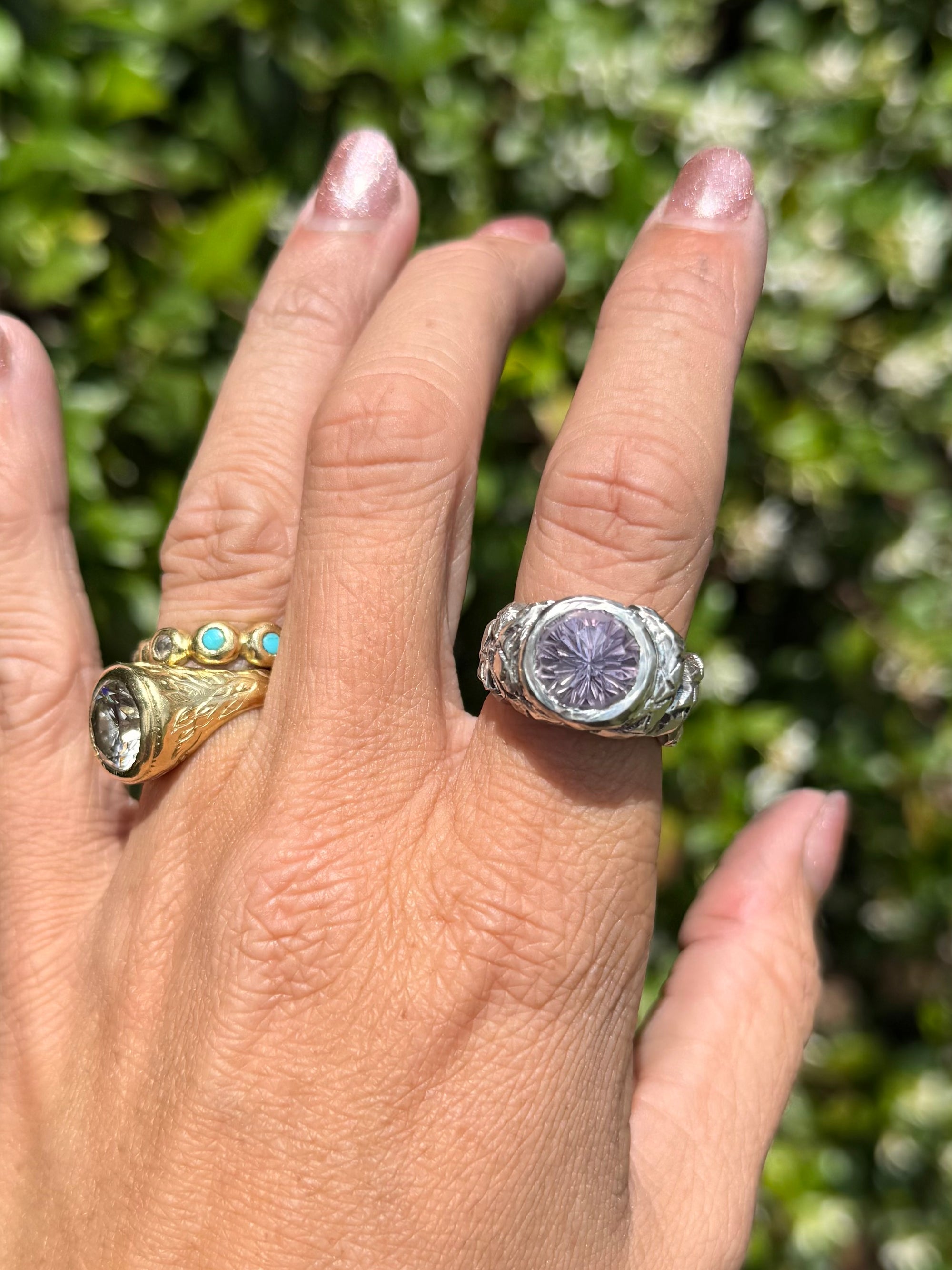 Sparkling Amethyst and Silver Snake Ring