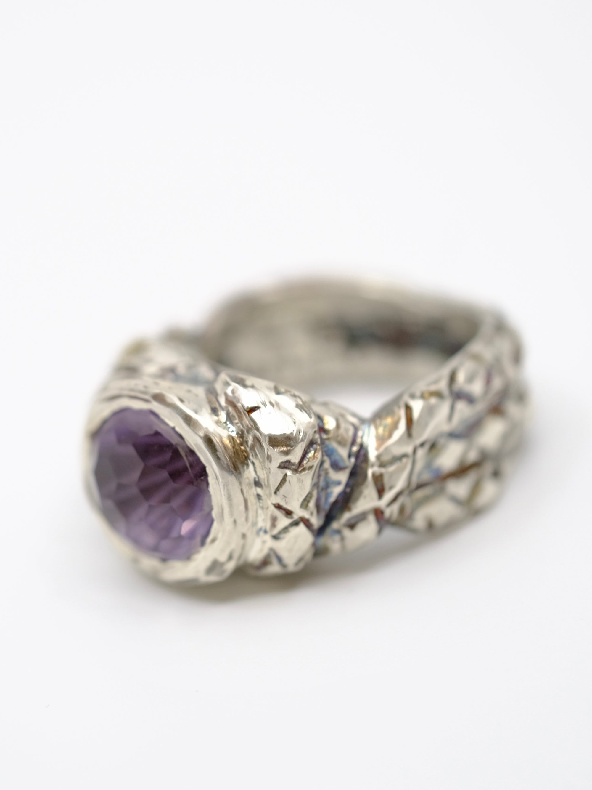 Sparkling Amethyst and Silver Snake Ring