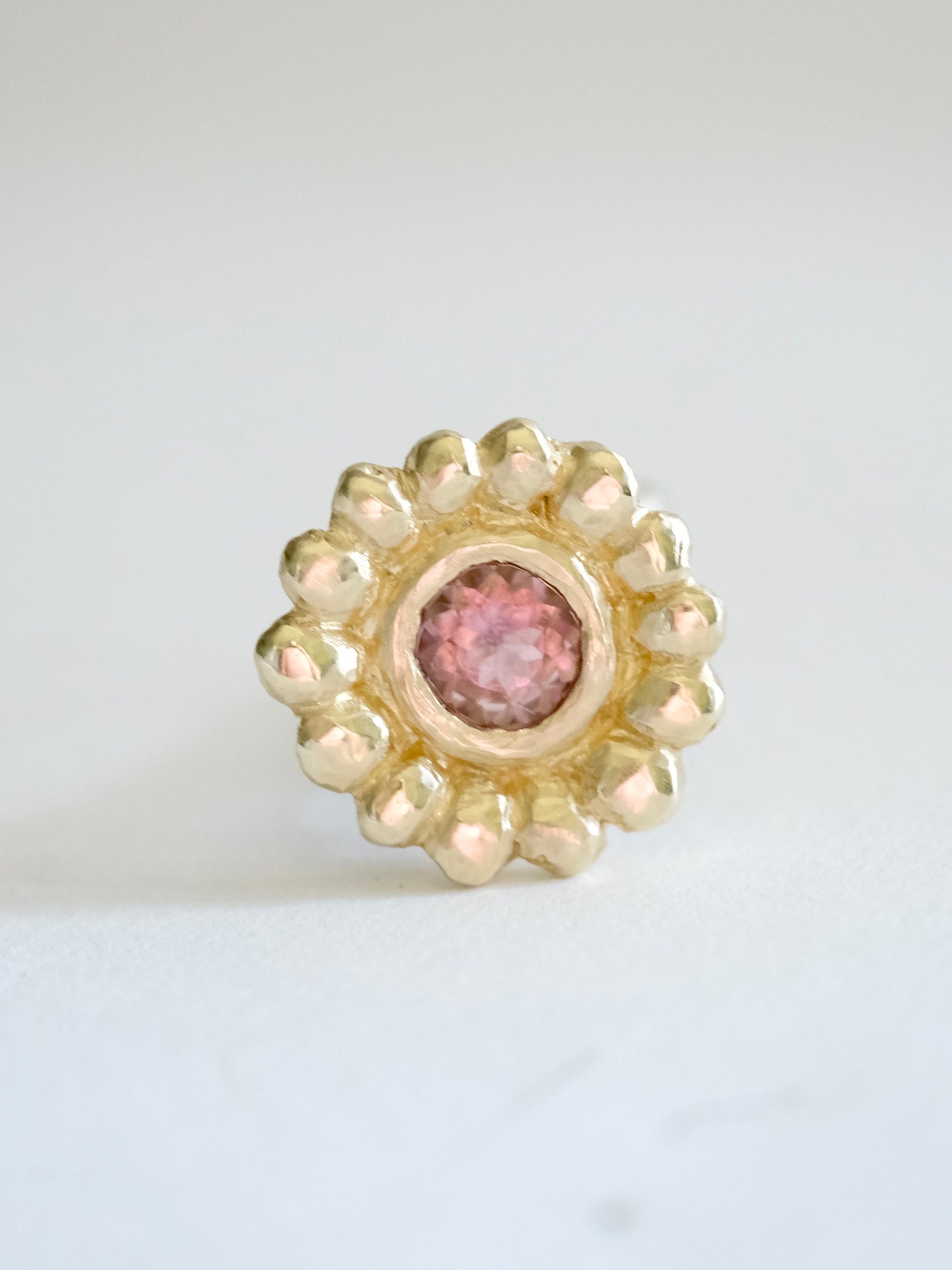 Pink Tourmaline Beaded Flower Ring