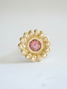 Pink Tourmaline Beaded Flower Ring