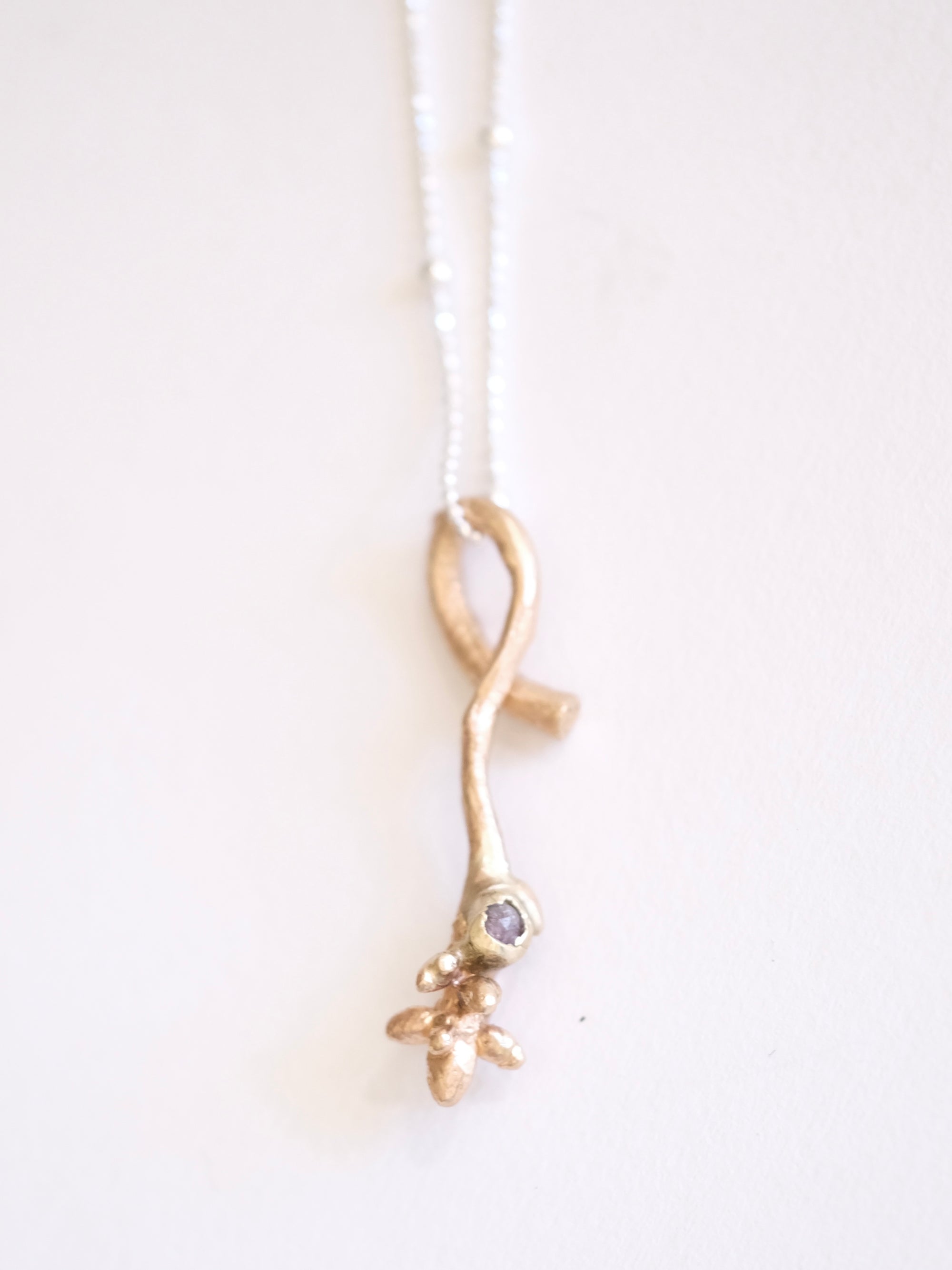 Diamond Bud Twig Wrapping Pendant on Chain